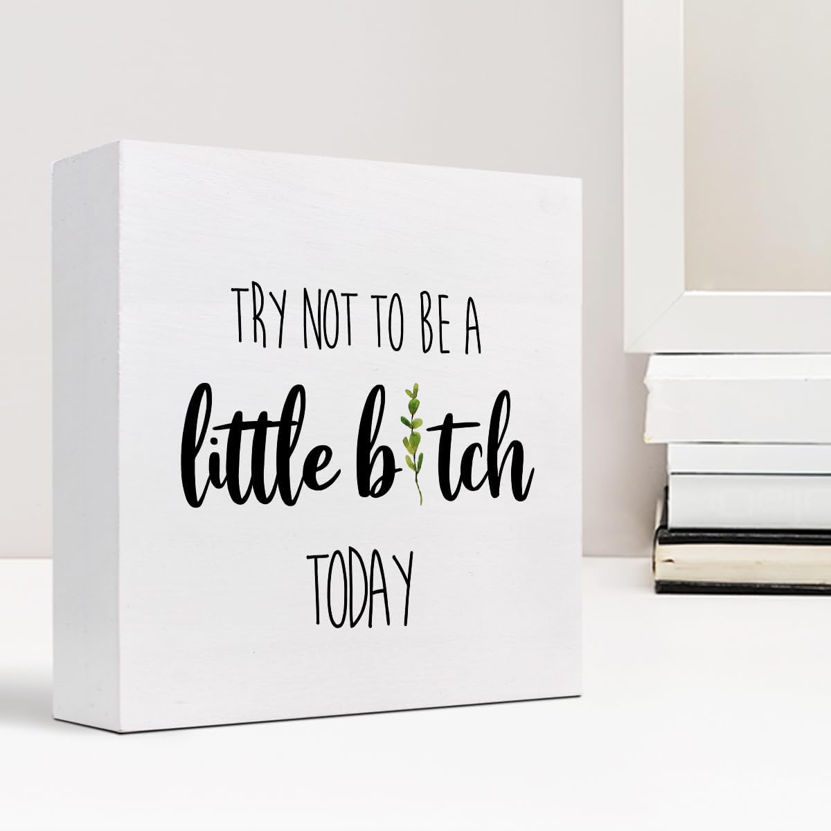 Funny Home Wood Decor Sign,Try not to Be a Little B Today Sign,Humor Wooden Box Plaque Sign Desk Decor for Home Office Shelf Table Decor Decorations