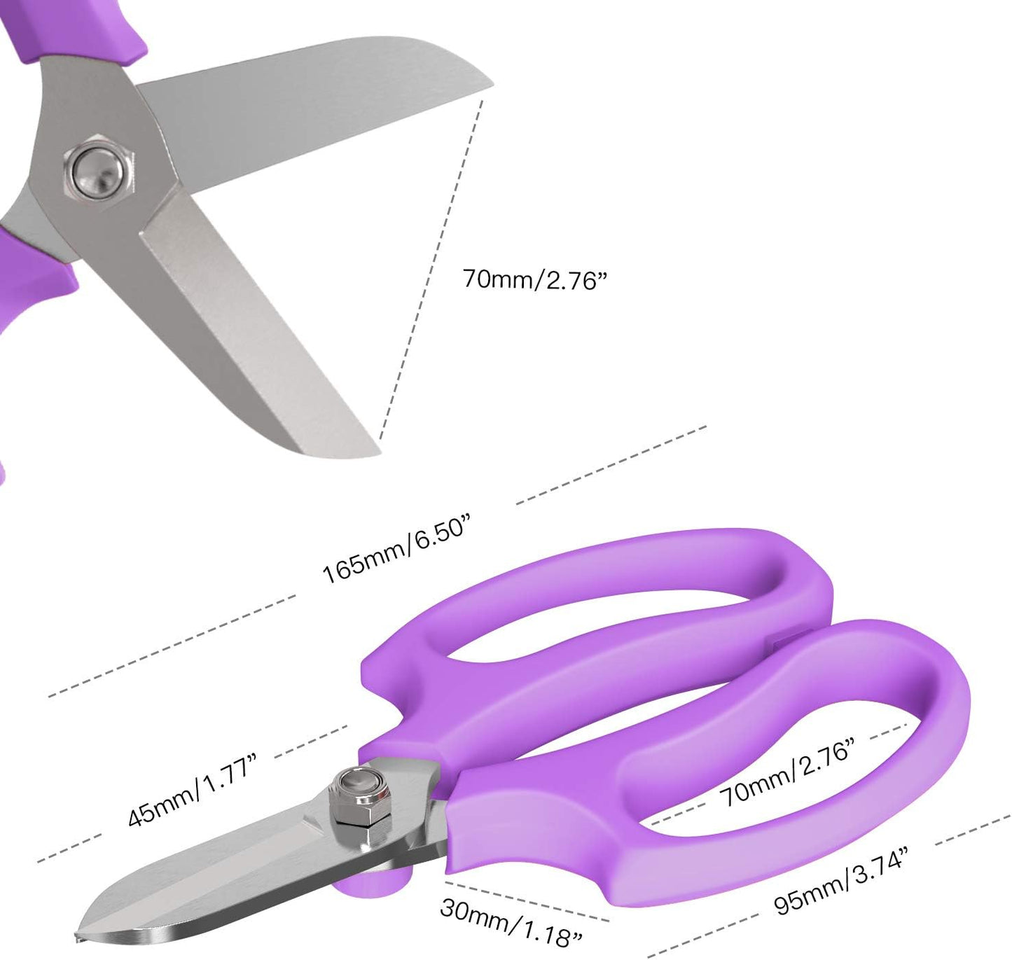 Flower Scissors, Strong Floral Shears, Premium Steel Garden Pruning Shears Floral Fruits Leaf Scissors Hand Pruner Snip Trimming Tool for Gardening Flower Arrangement, Purple