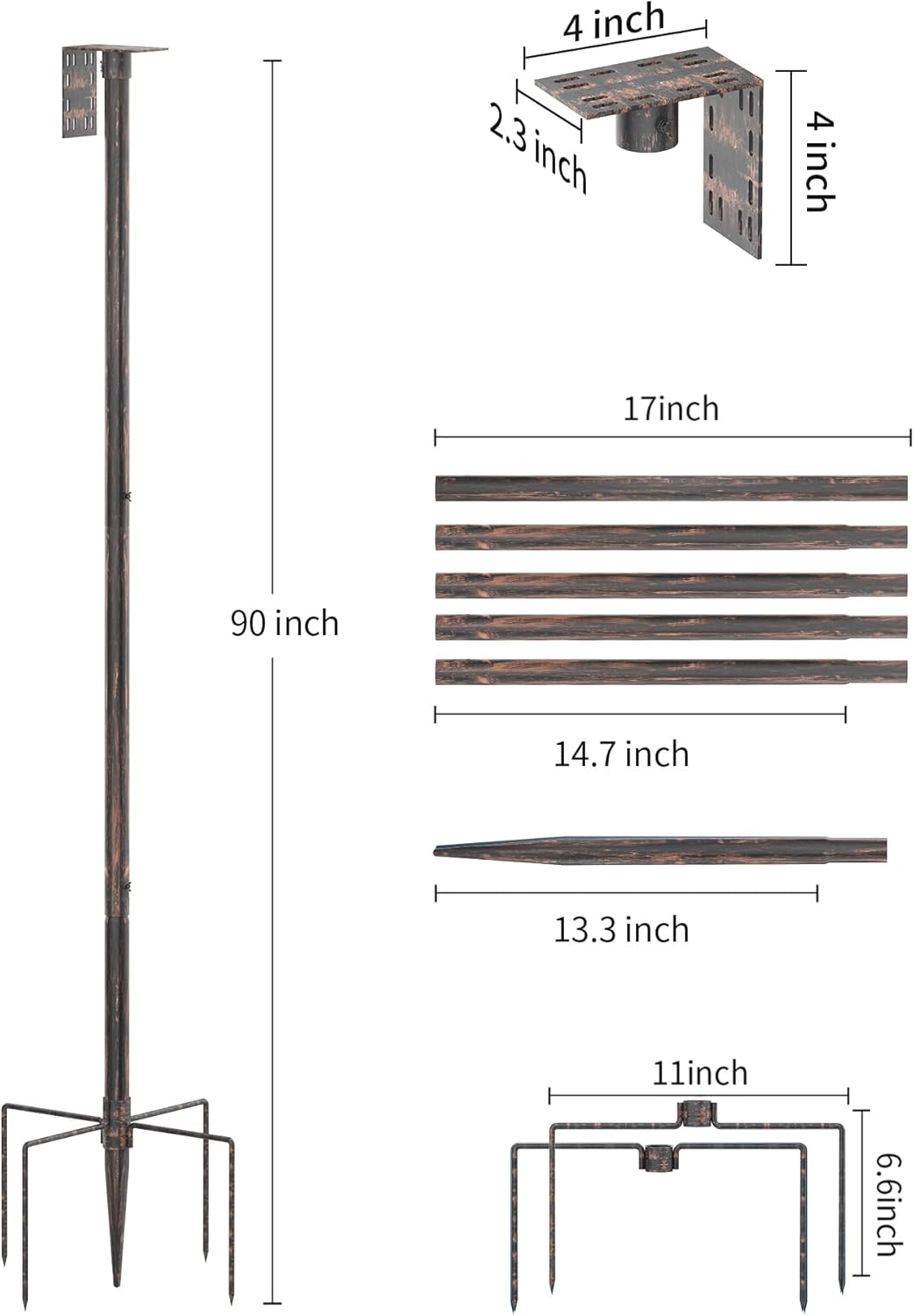 Bird Feeder Pole Stand – 90 Inch Height Feeding Station with 1-Inch Dia Heavy Duty for Hanging Feeders, Bird House Pole Mount Kit for Outdoor, Slip-Fit Connection,Copper Brushed