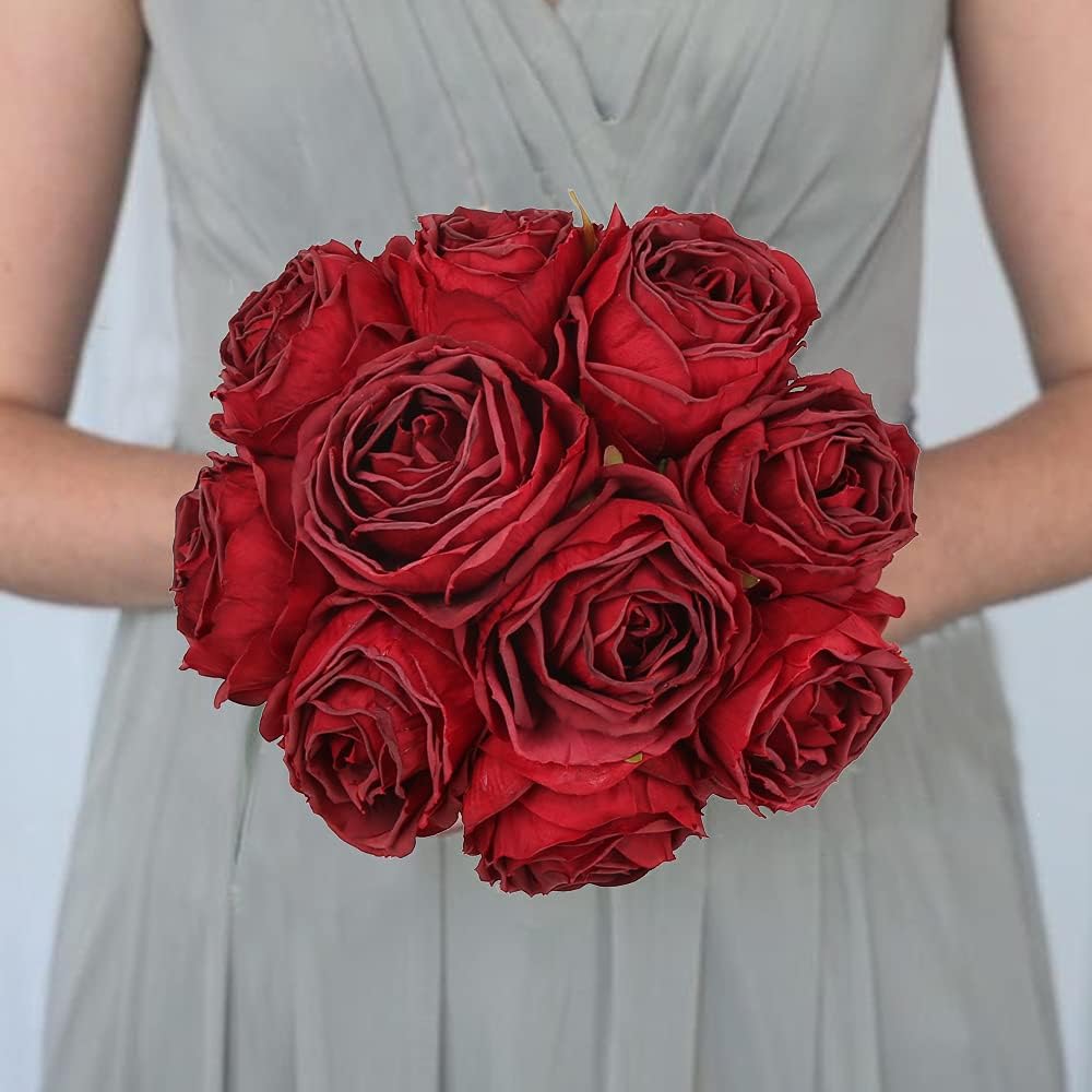 IPOPU Red Silk Roses 25pcs Flower Heads Bulk Artificial for Decoration Fake Dried Floral Bouquet for Wedding Bride Wall Flowers Decorations