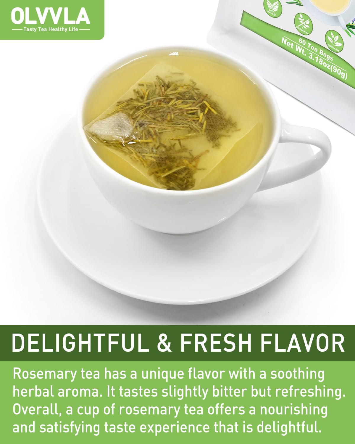 Olvvla - Rosemary Tea Bags - 1.5g X 60 Count - Pure Natural Dried Rosemary Leaves - Cultivated in Egypt - Non-GMO - Caffeine-free - Support Digestion