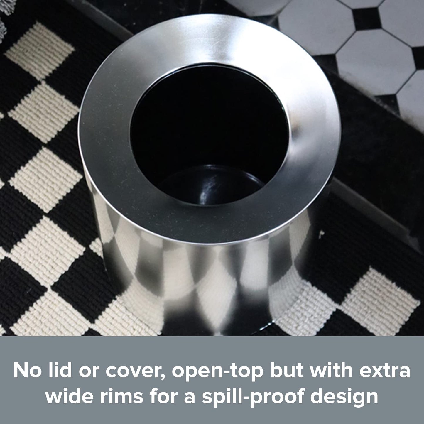 Modern Polished Stainless Steel Design Garbage Can - 12L I 3.2-Gallon Spill-Proof Trash Basket - Indoor Outdoor Waste Bin w/Removable Trash Bin Liner with Wide Rim