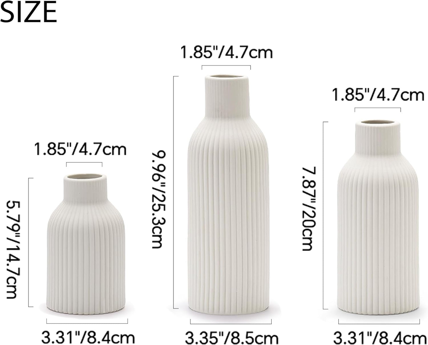 Ceramic Vase Set of 3, Flower Vases for Spring Room Decor, Kitchen Farmhouse, Modern Boho Style(White)