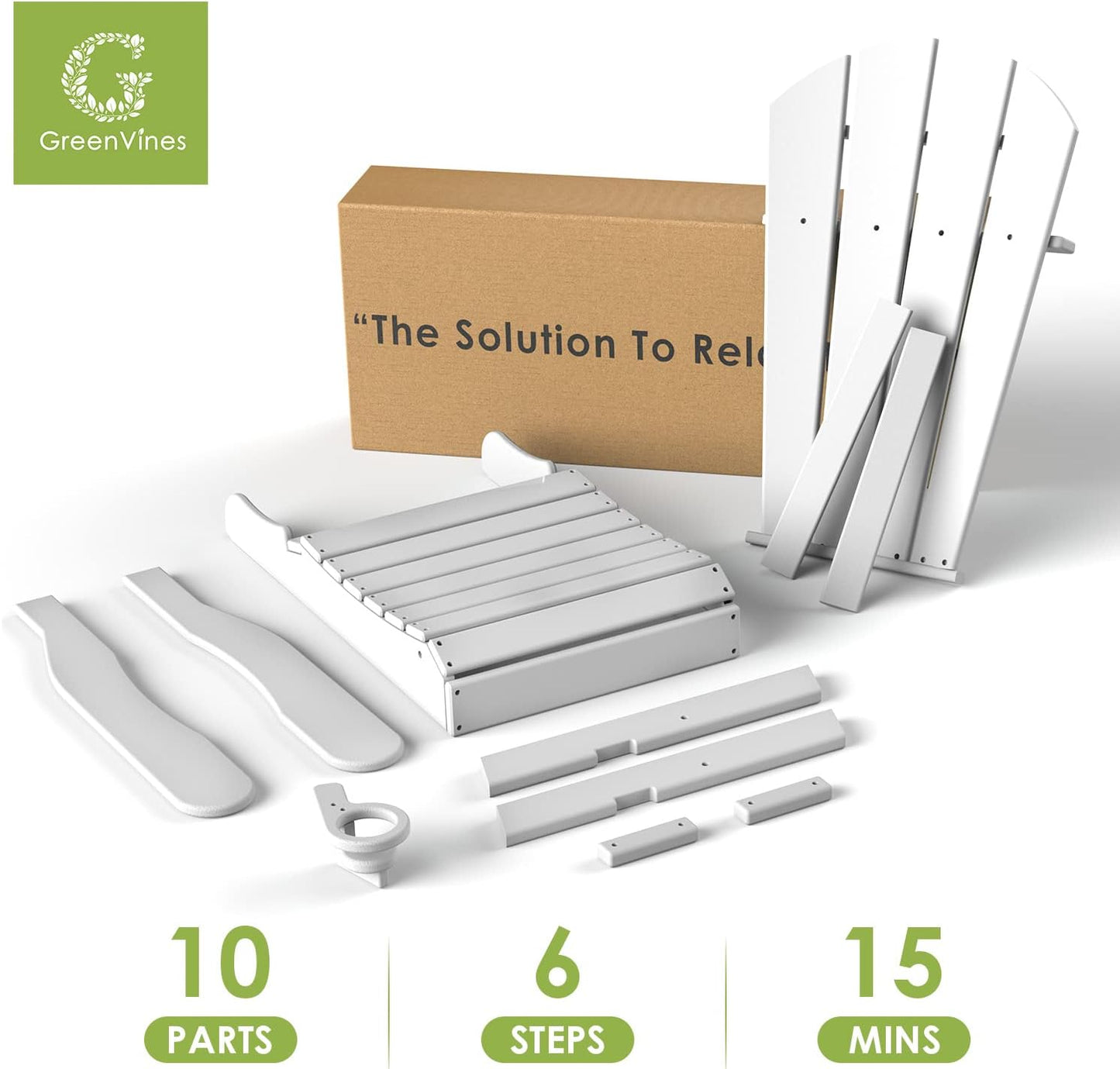 GREENVINES Folding-Adirondack-Chairs-Set-of-6 | HDPE Plastic | Fire Pit Chair | All Weather | Cup Holder | White | for Deck Backyard Patio Outdoor Garden