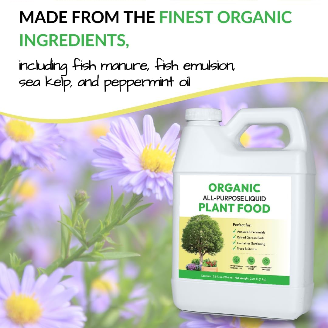 FOOP Organic All-Purpose Liquid Plant Food - Use on All Outdoor Plants: Flower Beds, Vegetable Gardens, Container Gardening | Concentrated Liquid Fertilizer (1 Gallon, 2 Pack, Mixes to 256 Gallons)