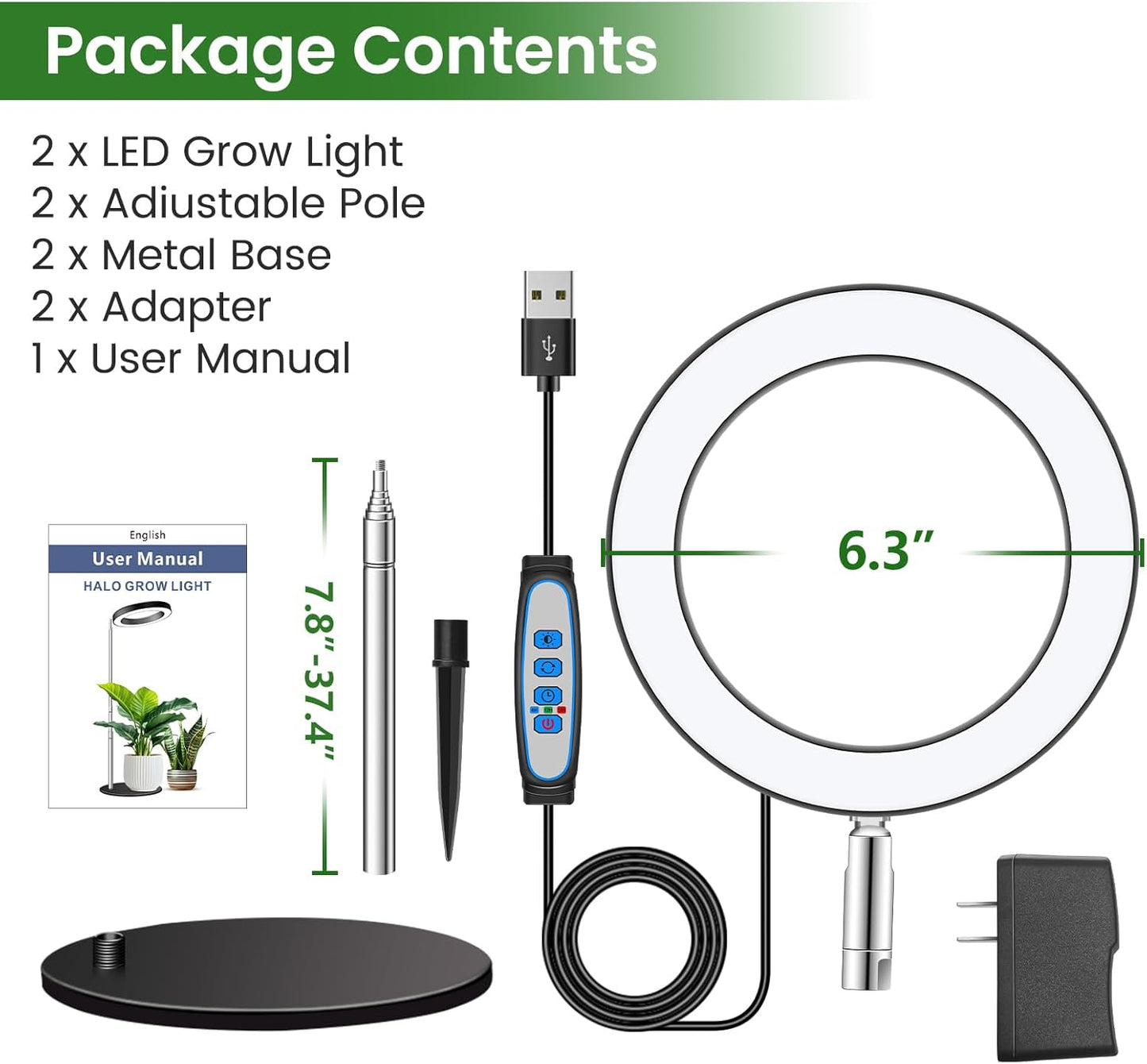 Grow Lights for Indoor Plants Full Spectrum, 80 LEDs Plant Light for Indoor Plants, Height Adjustable 6.3in Desktop Growing Lamp with Auto Timer 6/12/16Hrs, 3 Optional Spectrums,5 Brightness