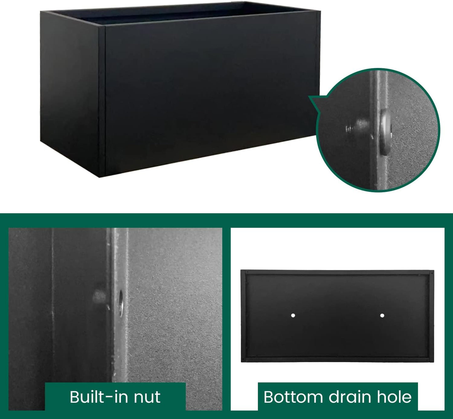 Galvanized Steel Metal Planter Rectangular Indoor Black Planter Box Large Outdoor Planters Steel 31.5" x 16" x 16" Commercial Residential for Patio, Deck, Garden