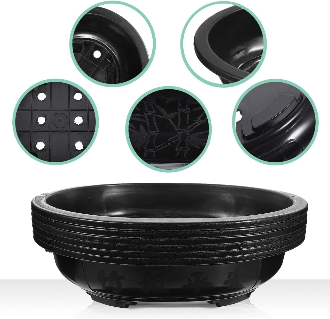 ERINGOGO 6 PCS Bonsai Training Pots, 15'' Oval Bonsai Planter Pot with Drainage Hole, Plastic Large Deep Flower Pot Plants Growing Pots for Nursery, Garden, Balcony