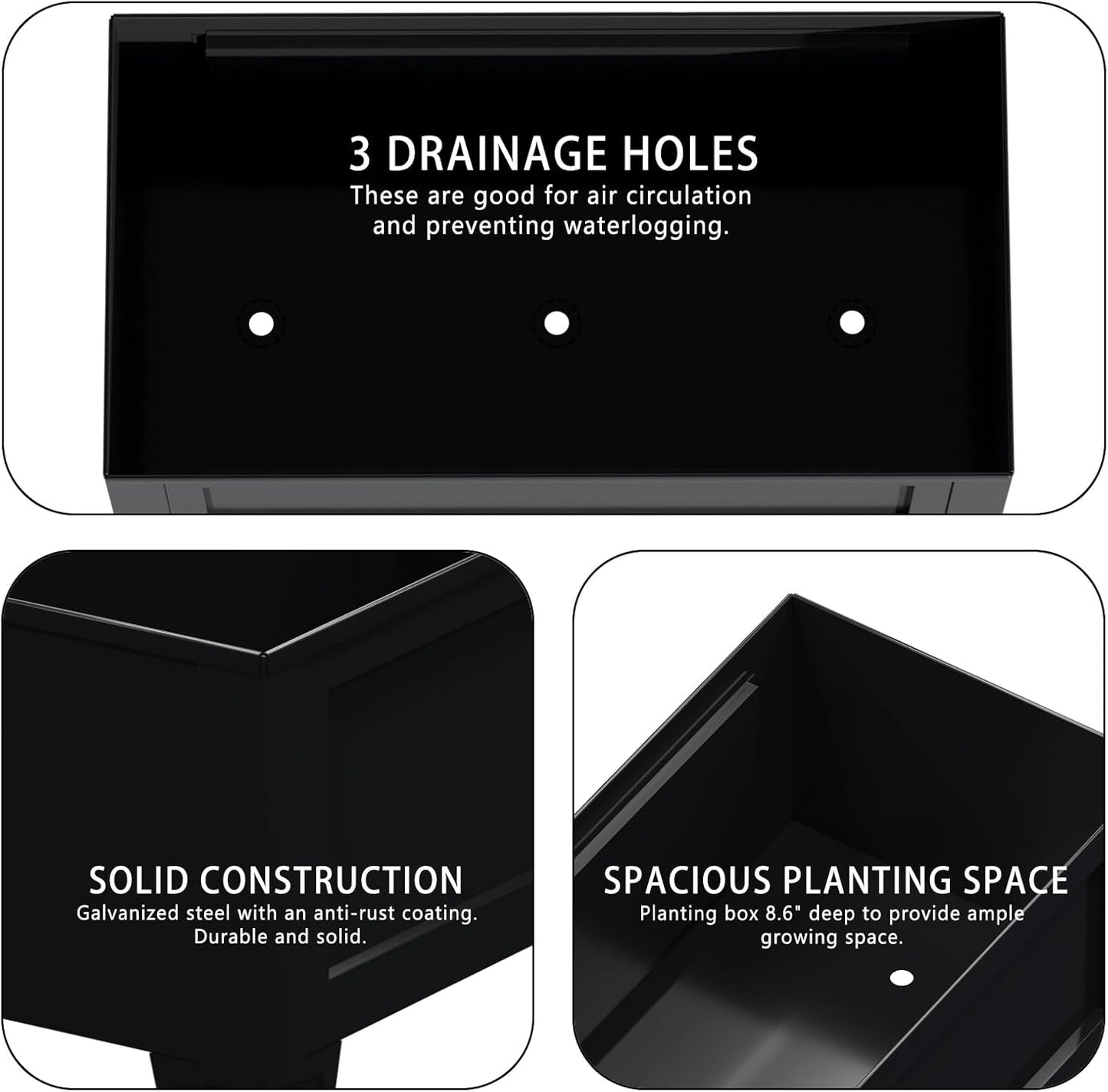 Raised Garden Bed with Low Profile Design Metal Planter Box for Growing Fresh Herbs Vegetables Flowers Succulents&Other Plants for Outdoor Backyard Patio Deck Balcony Black