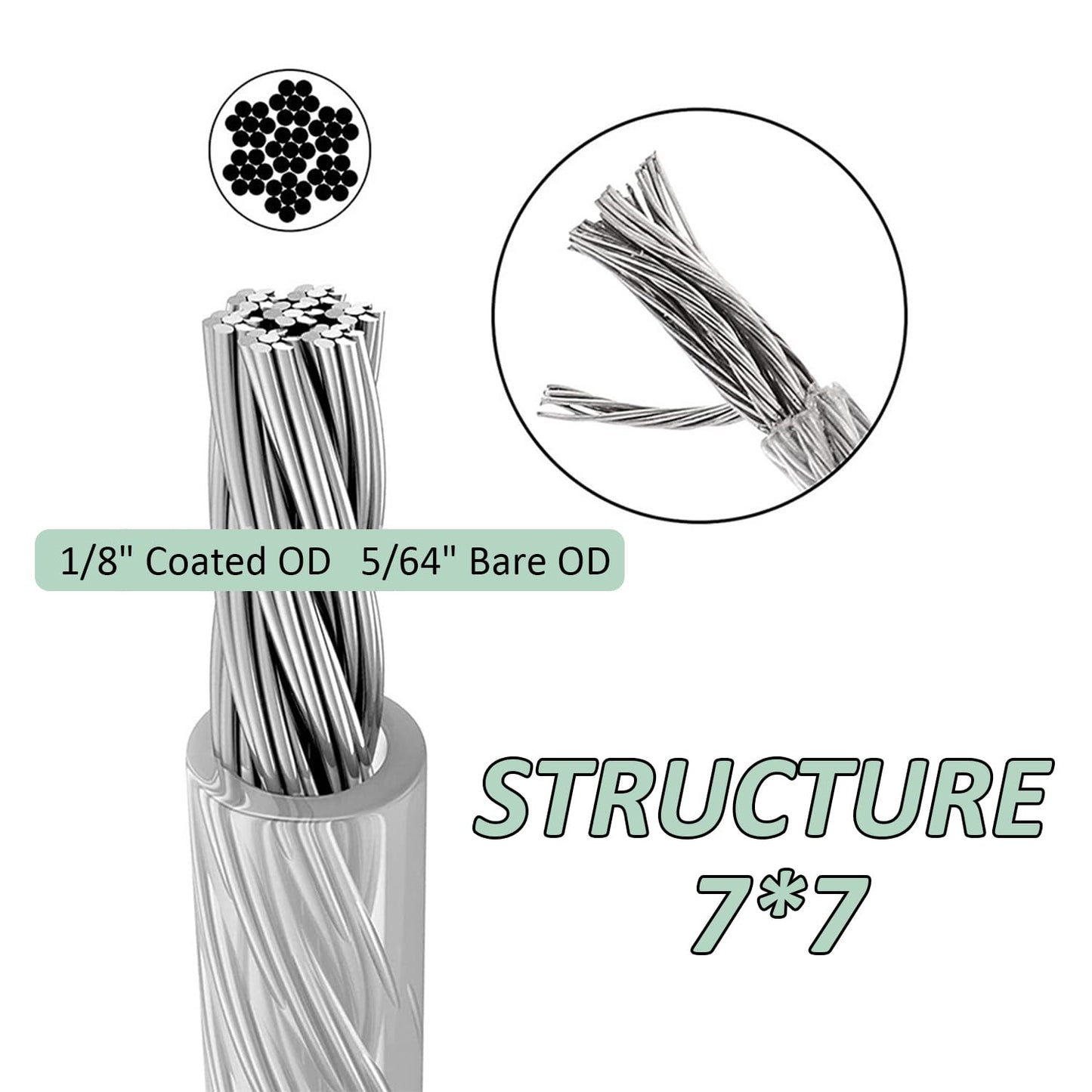 1/8" Wire Rope Kit,Steel Wire Cable,220FT Turnbuckles for Cables Wire,304 Stainless Steel Cable,M5 Turnbuckle Kit for Outdoor, Garden, Kitchen, Craft