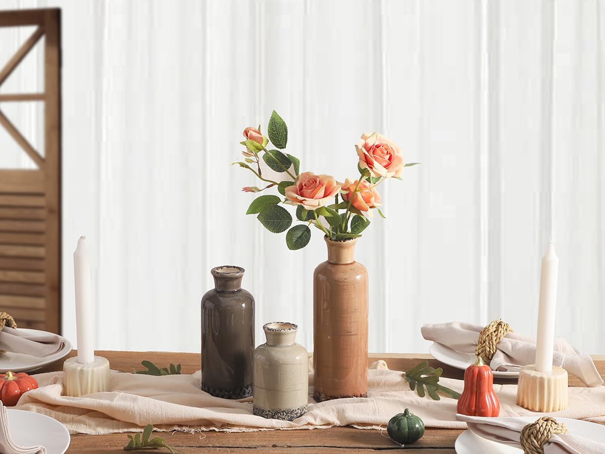 Ceramic Vase Set of 3, Neutral Flower Vases Home Decor, Pottery Rustic Farmhouse Decorative Vases Modern Decor for Table Mantel Entryway Bookshelf Living Room Kitchen Bedroom - Brown