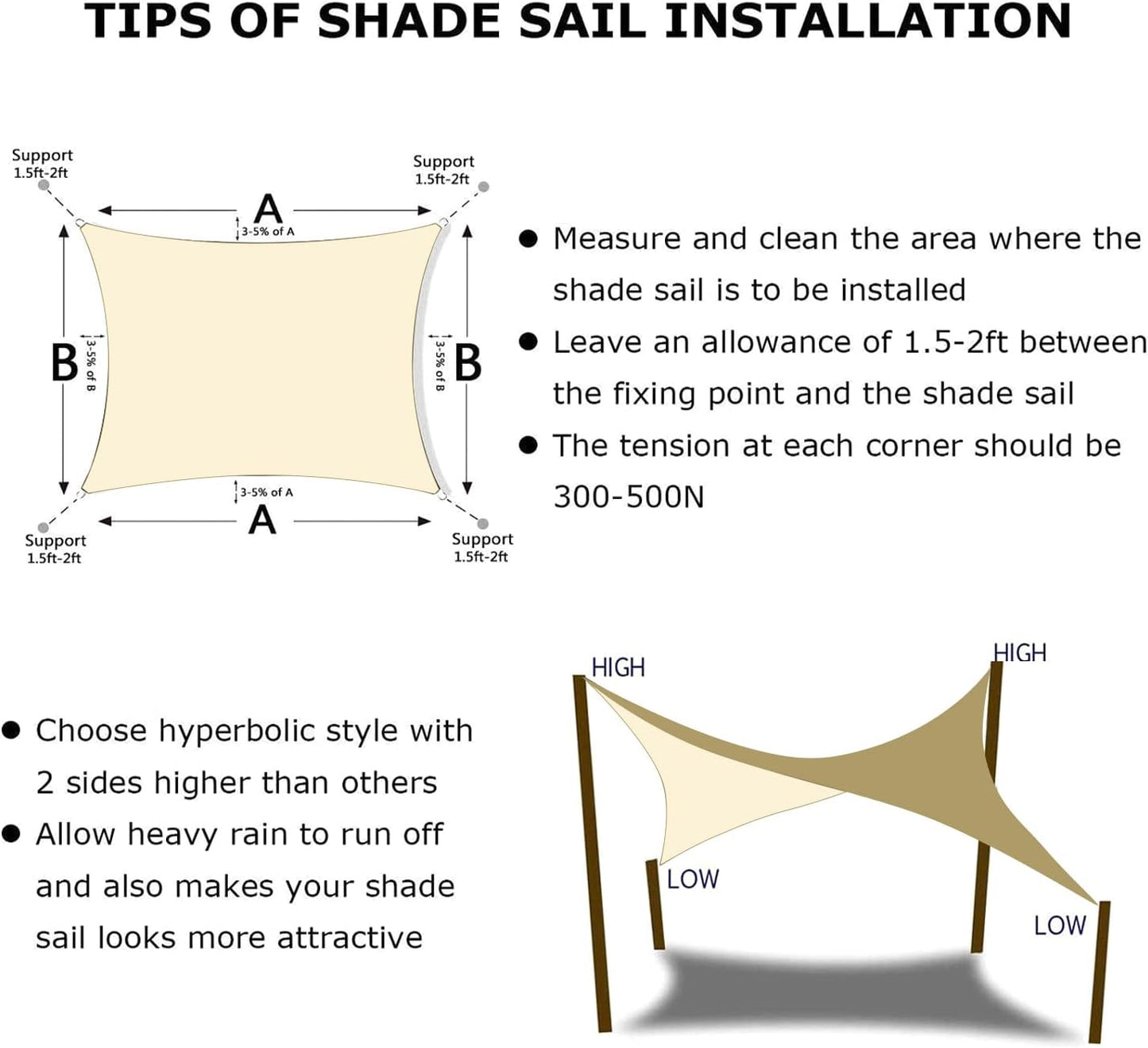 KANAGAWA 18'X24' Cream Custom Size Sun Shade Sail Rectangle UV Block Canopy Cover for Patio Backyard Lawn Garden Outdoor (Customized Available)