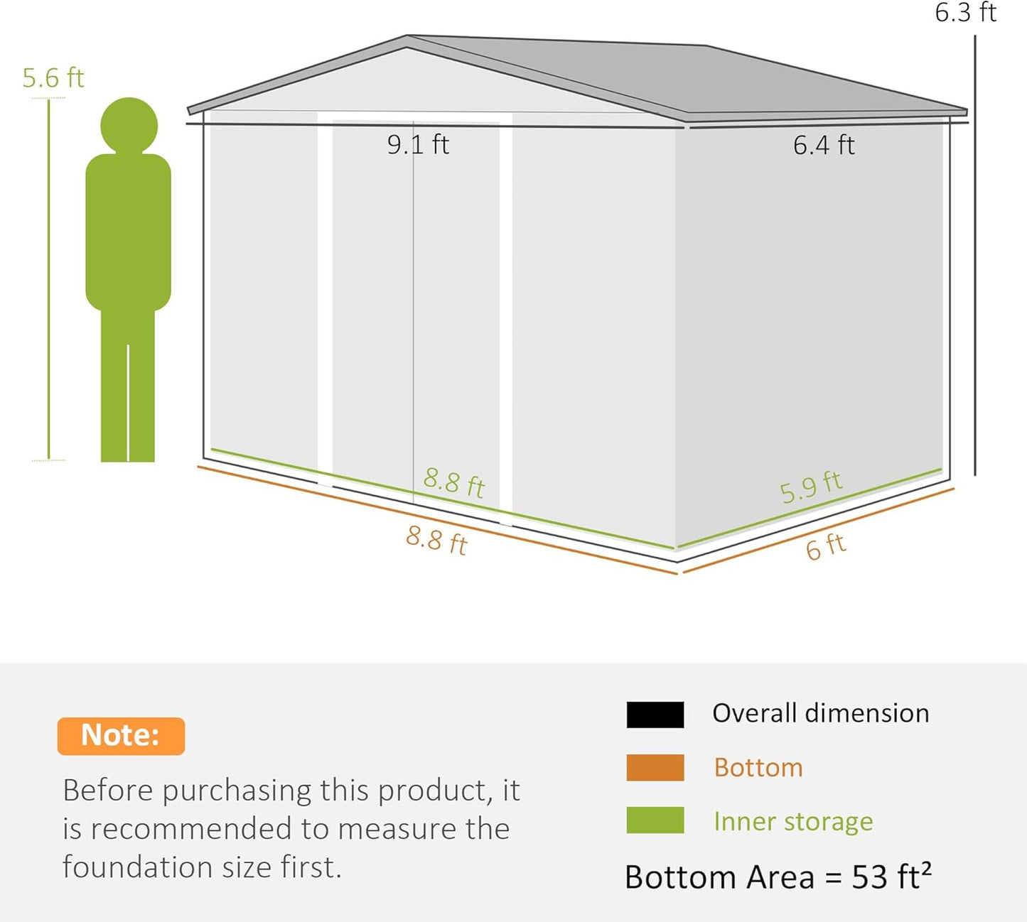 Outsunny 9' x 6' Outdoor Storage Shed, Garden Tool Metal Shed with Foundation Kit, Double Lockable Door, Air Vents and Sloping Roof, for Backyard, Patio, Lawn, Gray