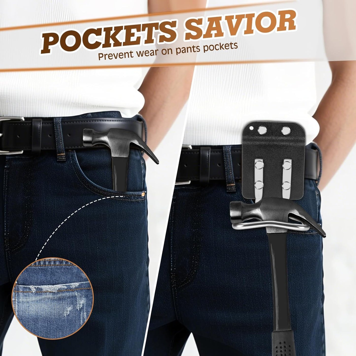 Hammer Holder for Belt, Hammer Holster Metal Crafted Suitable for Work Belts Construction Craftsman Carpenter Electrician Garden