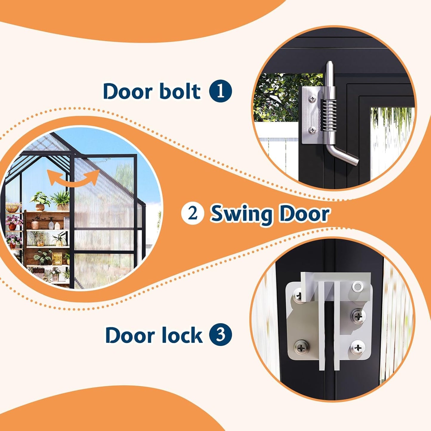 Jocisland 6x10x6.3 FT Polycarbonate Greenhouse for Outdoors with 2 Windows, Dual Swing Doors, Aluminum Walk-in Frame, Heavy Duty Garden Greenhouse for Backyard, Black