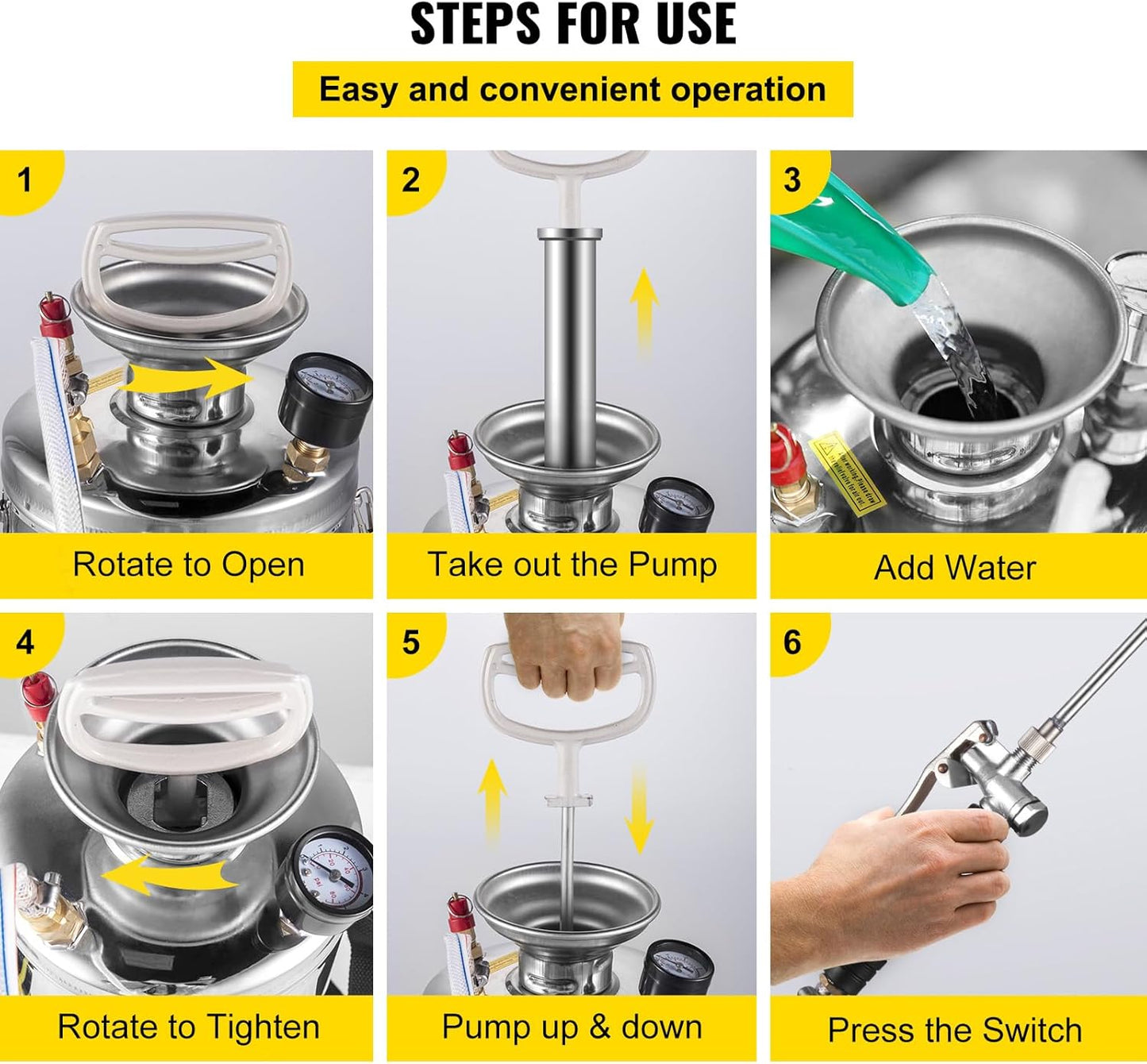 Happybuy 1 Gallon Stainless Steel Pump Sprayer, 12" Wand & 3FT Reinforced Hose, Pressure Gauge, Safety Valve & Adjustable Nozzle, Garden Weed Sprayer for Lawn, Gardening, Sanitizing