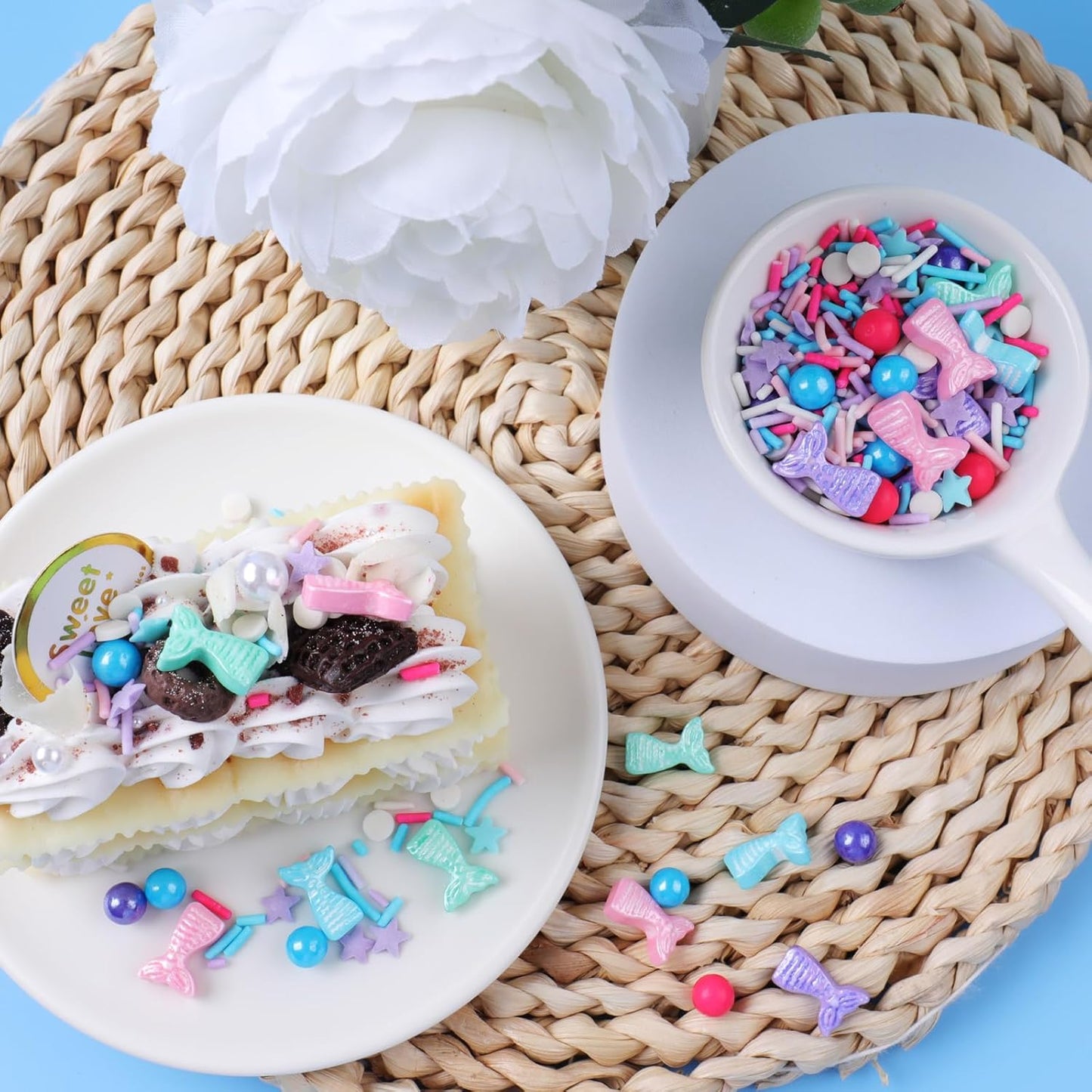Mermaid Sprinkles for Cake Decorating, Mermaid, Jimmies, Confetti & Pearl Sugar Mix for Cupcakes, Ice cream, Cookies and Donuts Toppings