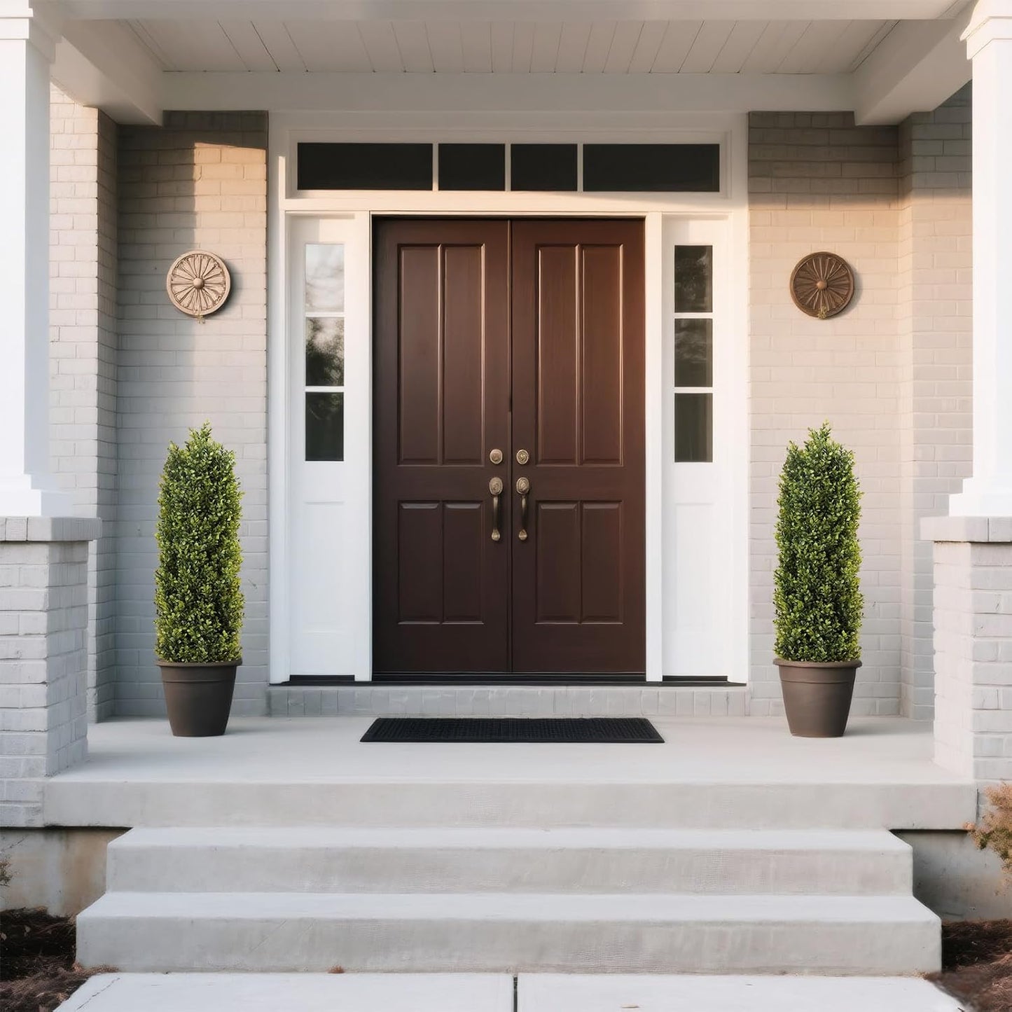 4ft Artificial Boxwood Topiary Trees (Set of 2) - UV Resistant Faux Plants for Outdoor/Indoor, Realistic 48in Fake Bushes and Shrubs for Front Porch, Planter, Patio - Low Maintenance & Evergreen