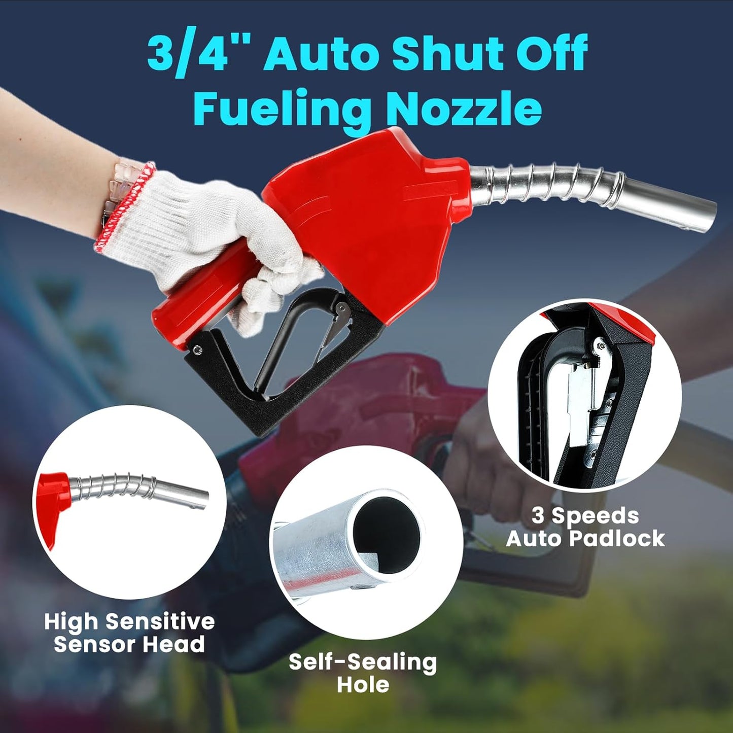 Retractable Fuel Hose Reel, 3/4 in × 66 ft Rubber Hose Heavy Duty Steel Professional Spring Driven Diesel Hose Reel with Fueling Nozzle Max 300PSI Auto Rewind Quick for Ship Vehicle Tank Truck