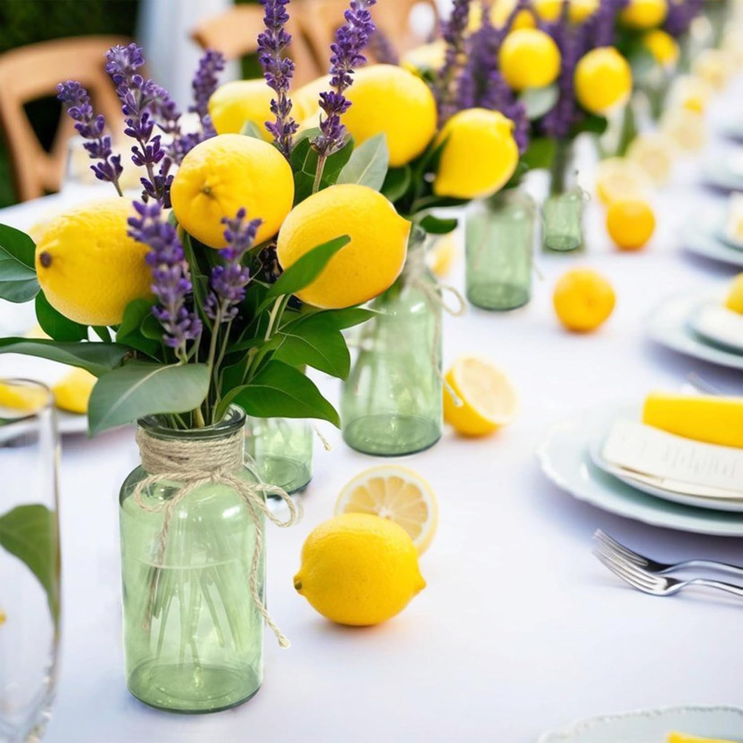 Vintage Glass Flower Vase,6 Pack Green Farmhouse Glass Centerpiece Vases Mason Jars for Weddings, Parties & Home Decor Bulk (6,Green)