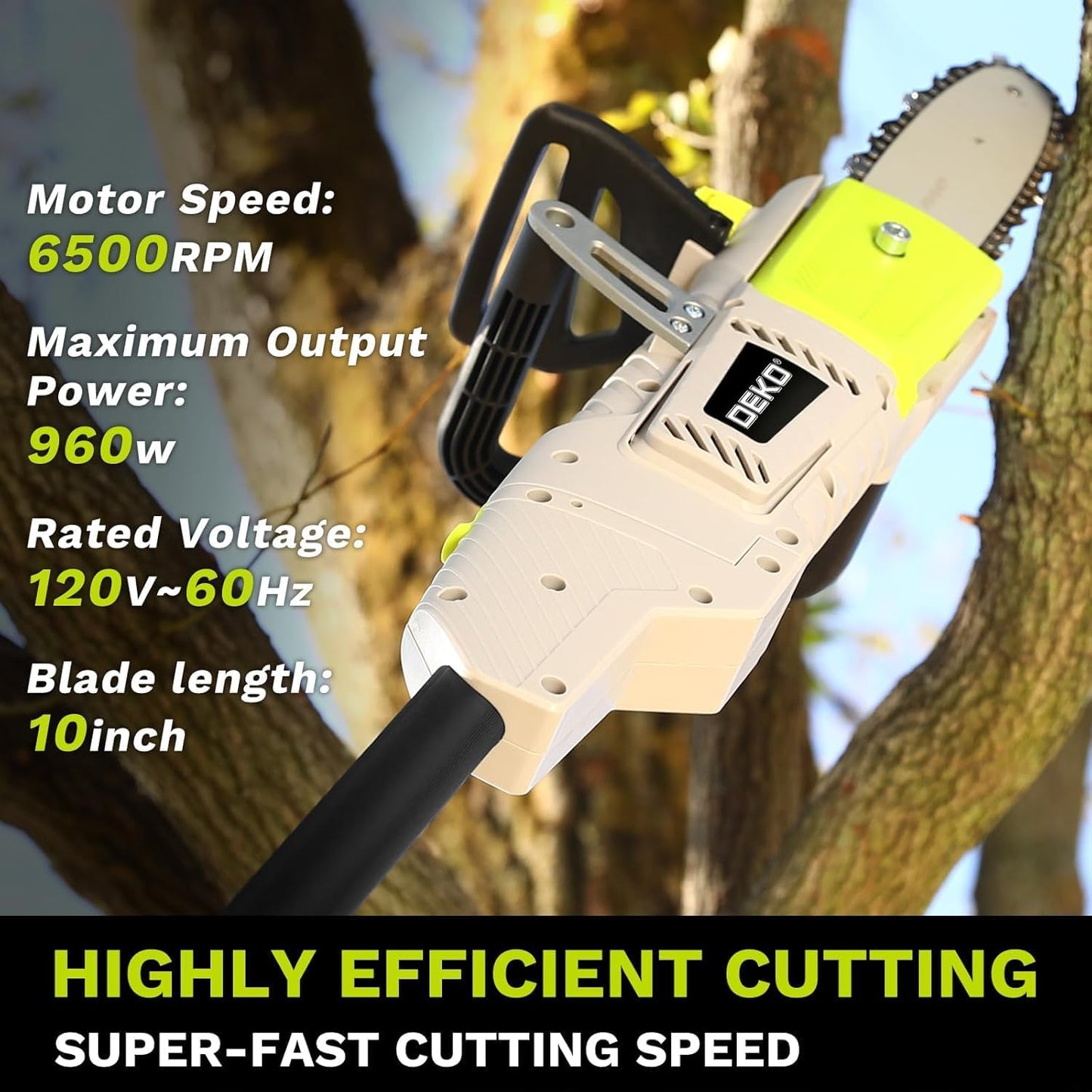 DEKOPRO 8 Amp 10" Electric Pole Saw for Tree Trimming,Corded Electric Chainsaw,Power Chain Saw for Tree Trimming Wood Cutting