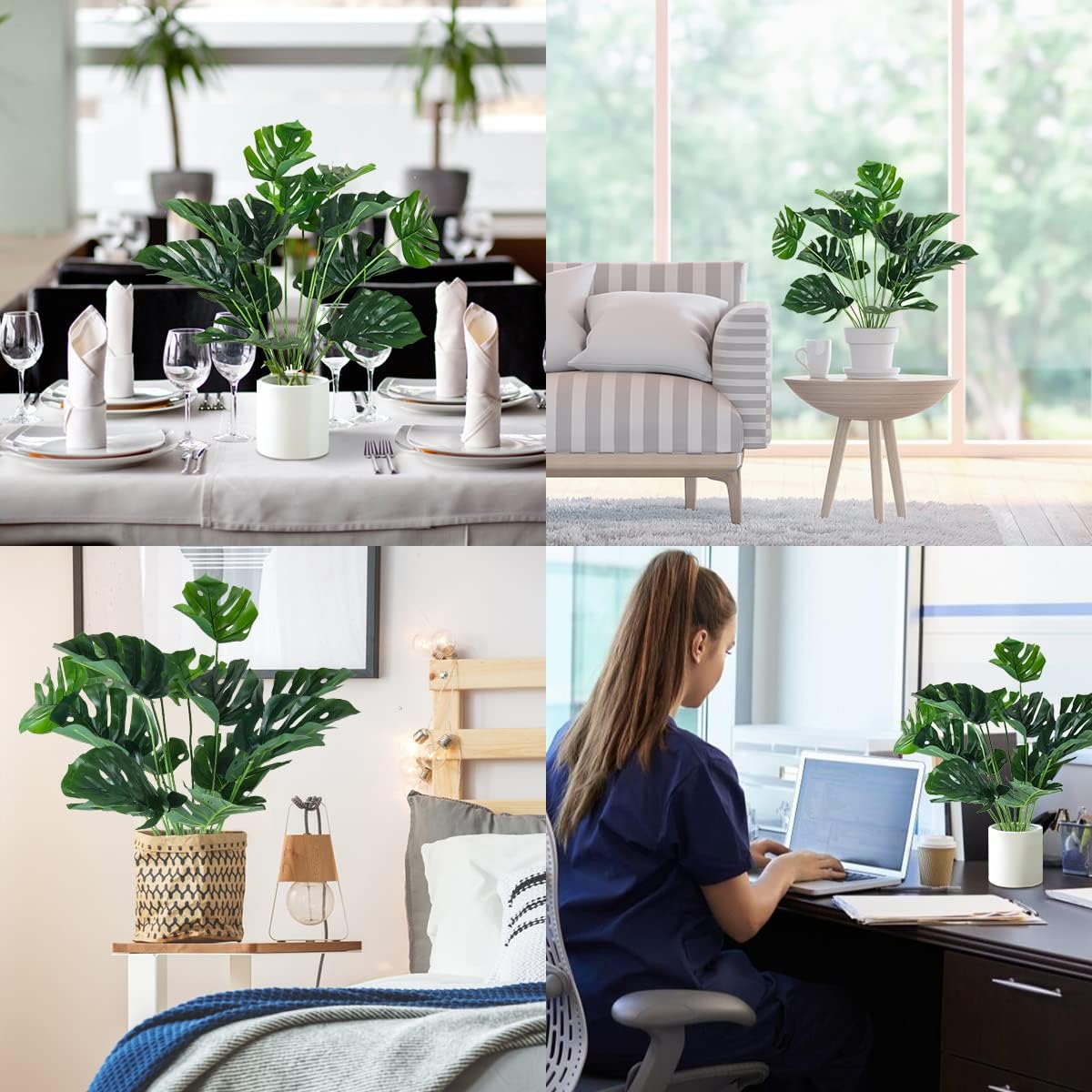 RECUTMS Artificial Palm Tree Leave Plants Faux Large Tropical Monstera Turtle Leaf Indoor Outdoor UV Resistant Fake Plant Greenery Hawaiian Luau Jungle Beach Party Home Garden Spring Summer Decoration