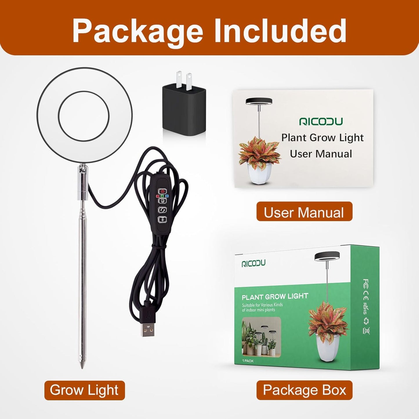 Grow Lights for Indoor Plants Small Potted - Full Spectrum, Auto 3/9/12H Timer, 10-Level Dimming & Adjustable Height - Compact Grow Light for Succulents, Herbs, Foliage in Home/Office (Black,1PACK)