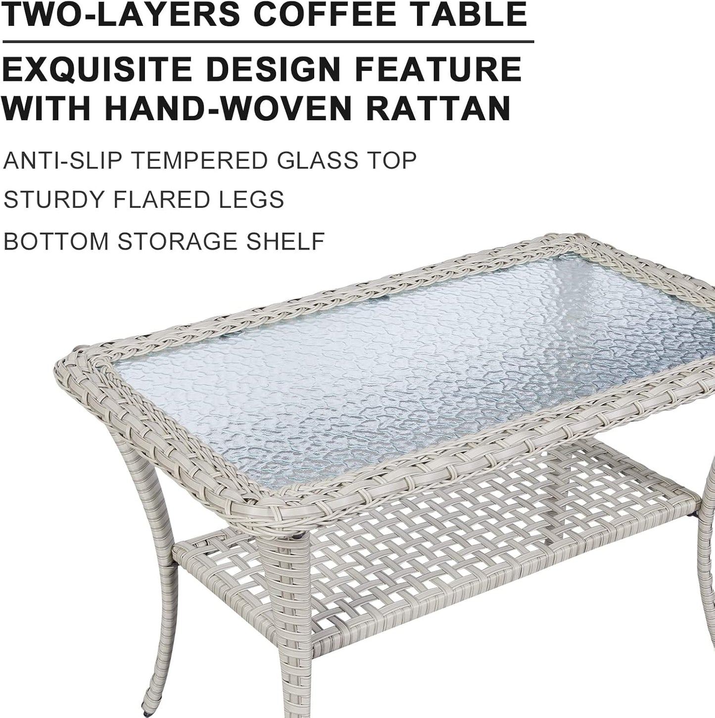 HUMMUH 5-Piece Patio Furniture Wicker Outdoor Conversation Set,All-Weather Rattan Swivel Chairs Bistro Set with Loveseat Coffee Table for Backyard,Poolside,Deck(Grey/Blue)