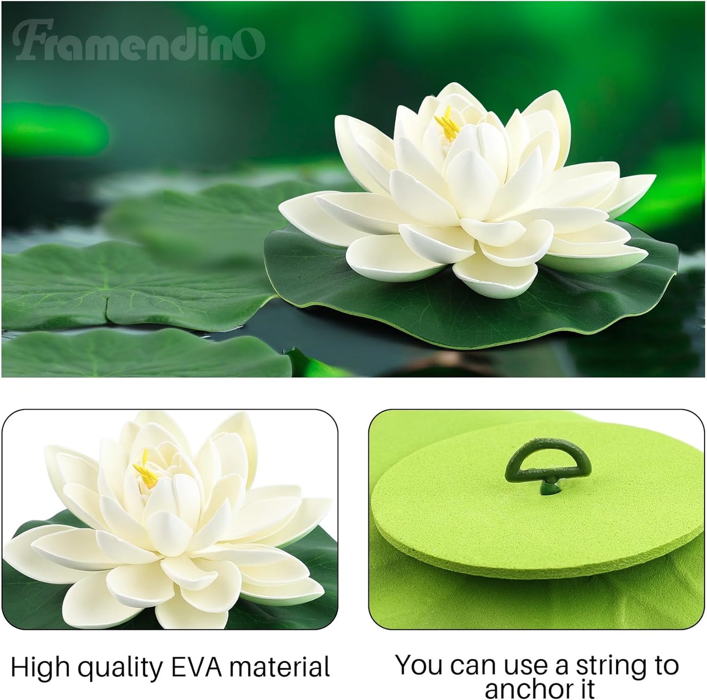 Framendino, 9 Pack Artificial Floating Foam Lotus Flower Decor Realistic Water Lily Pads Ornaments for Ponds Decoration