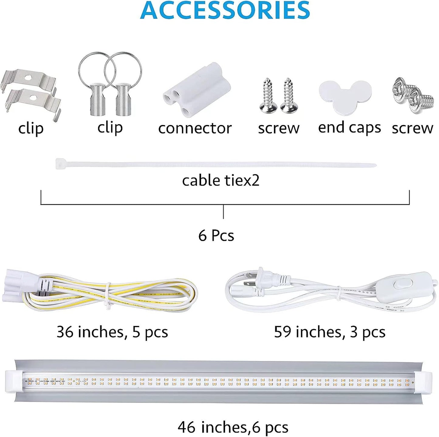 Grow Light for Indoor Plants, 4ft T8, 270W (6 x 45W), Super Bright Full Spectrum Sunlight LED Grow Lights, 6-Pack