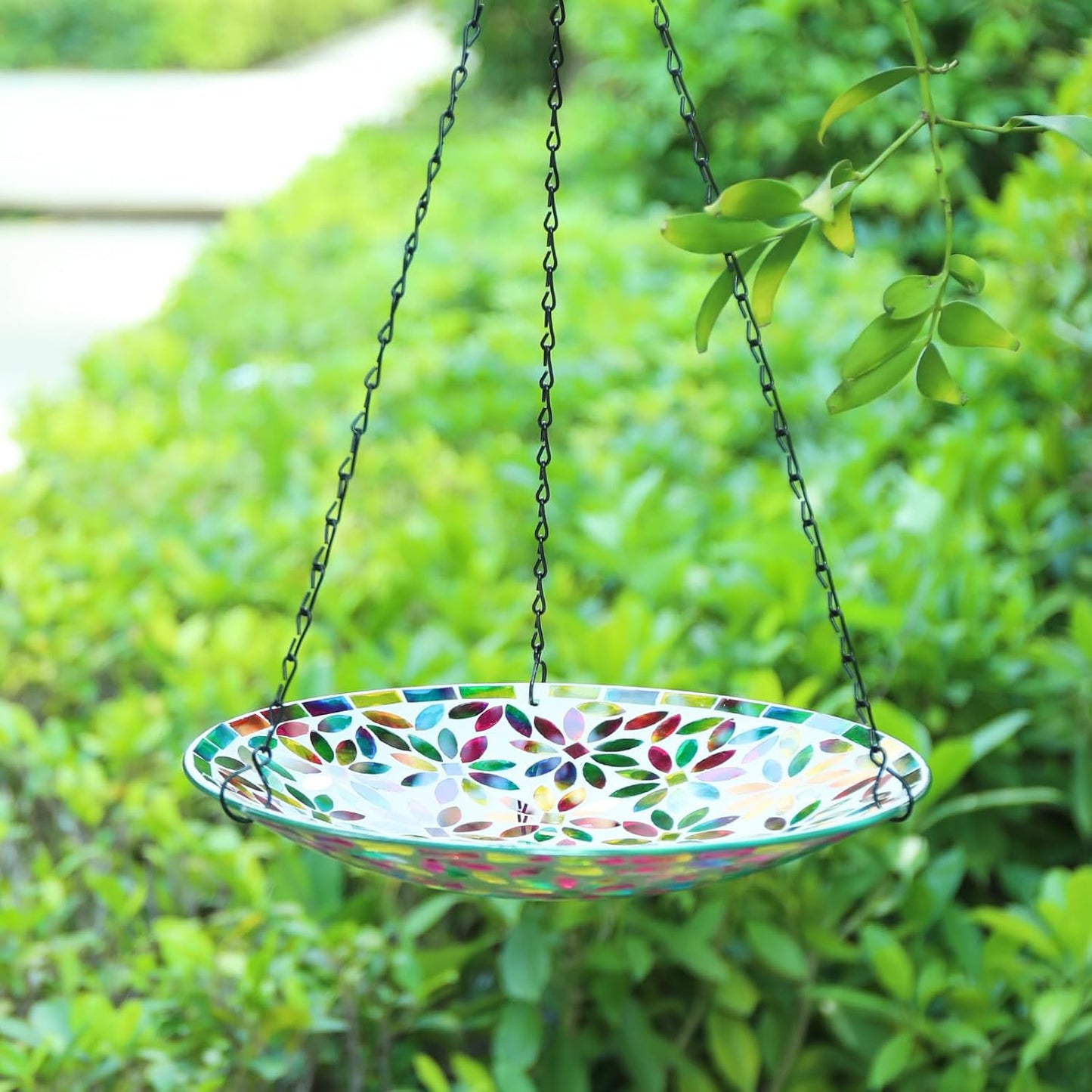 MUMTOP Mosaic Hanging Bird Bath-Bird Baths for Outdoors - 12 Inch Glass Birdbath Bird Water Bowl Bird Feeders for Outside, Garden, Lawn Yard Decor(Colorful Flower)