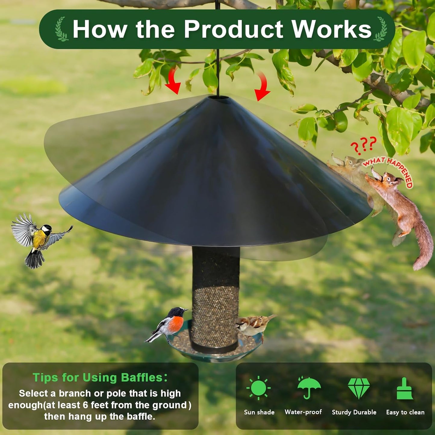 Gtongoko 19 Inch PP Squirrel Baffle for Protect Outside Hanging Mounted Bird Feeder or Bird House Squirrel Proof for Shepherd Hooks Black 1 Pack