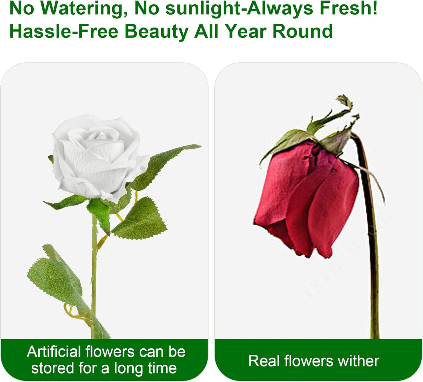 Fake Plants Roses Flowers Plastic Flowers Spring Decorations for Home Gifts for Gf Roses Artificial Flowers for Vase Fake Flowers Home Decor Fake Plant19.6β (White 100PCS)