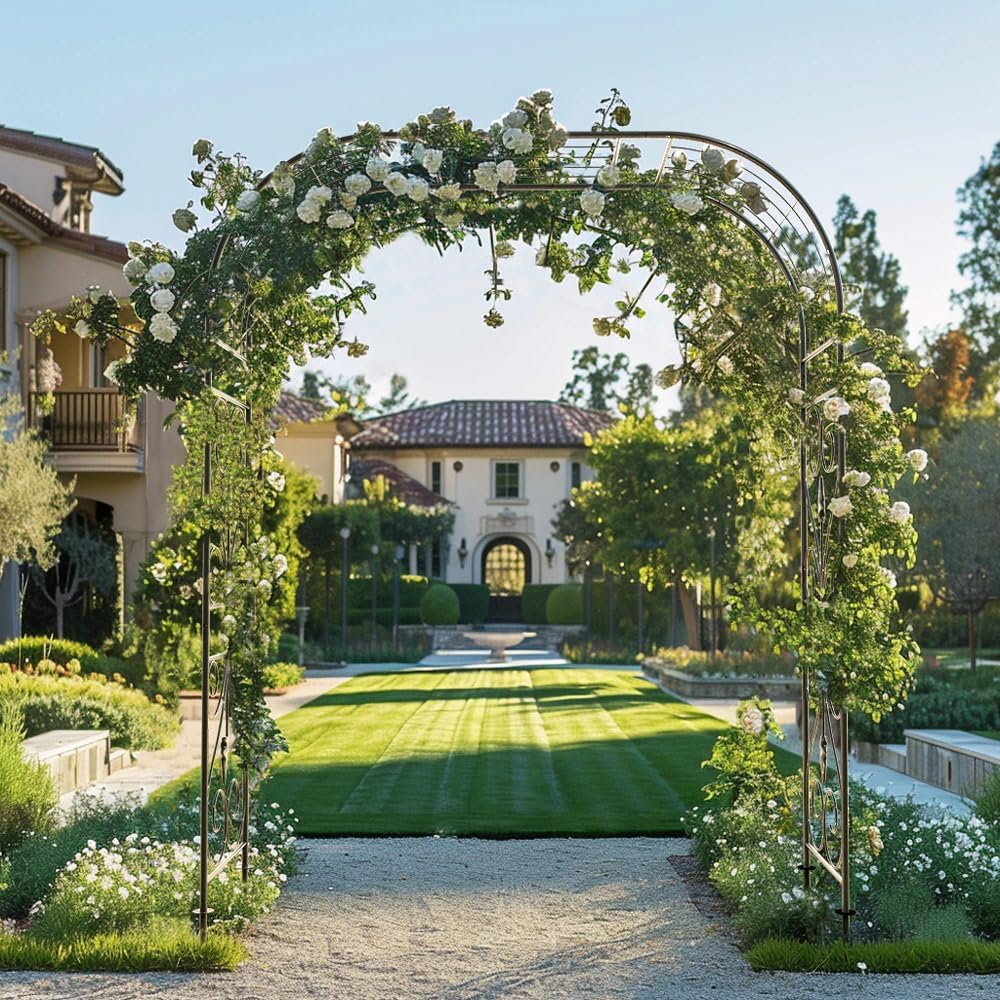 Jardineer Metal Garden Arbor,104.3-Inch Tall,Flat-Top Wrought Iron Outdoor Archway,Heavy-Duty Trellis for Climbing Plants,Perfect for Backyard Garden Entrance,Designed for Roses and Wisteria (Silver)