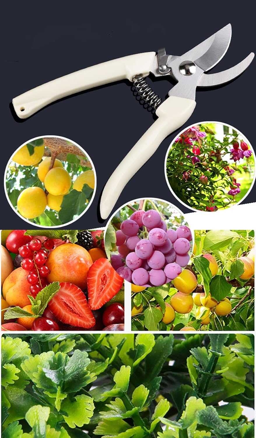 Garden Flower Shears Pruning Shears 6.9 inches Scissors Heavy Duty Plant Scissors for Cutting Flowers, Trimming Plants, Bonsai, Fruits Picking (White Handle)