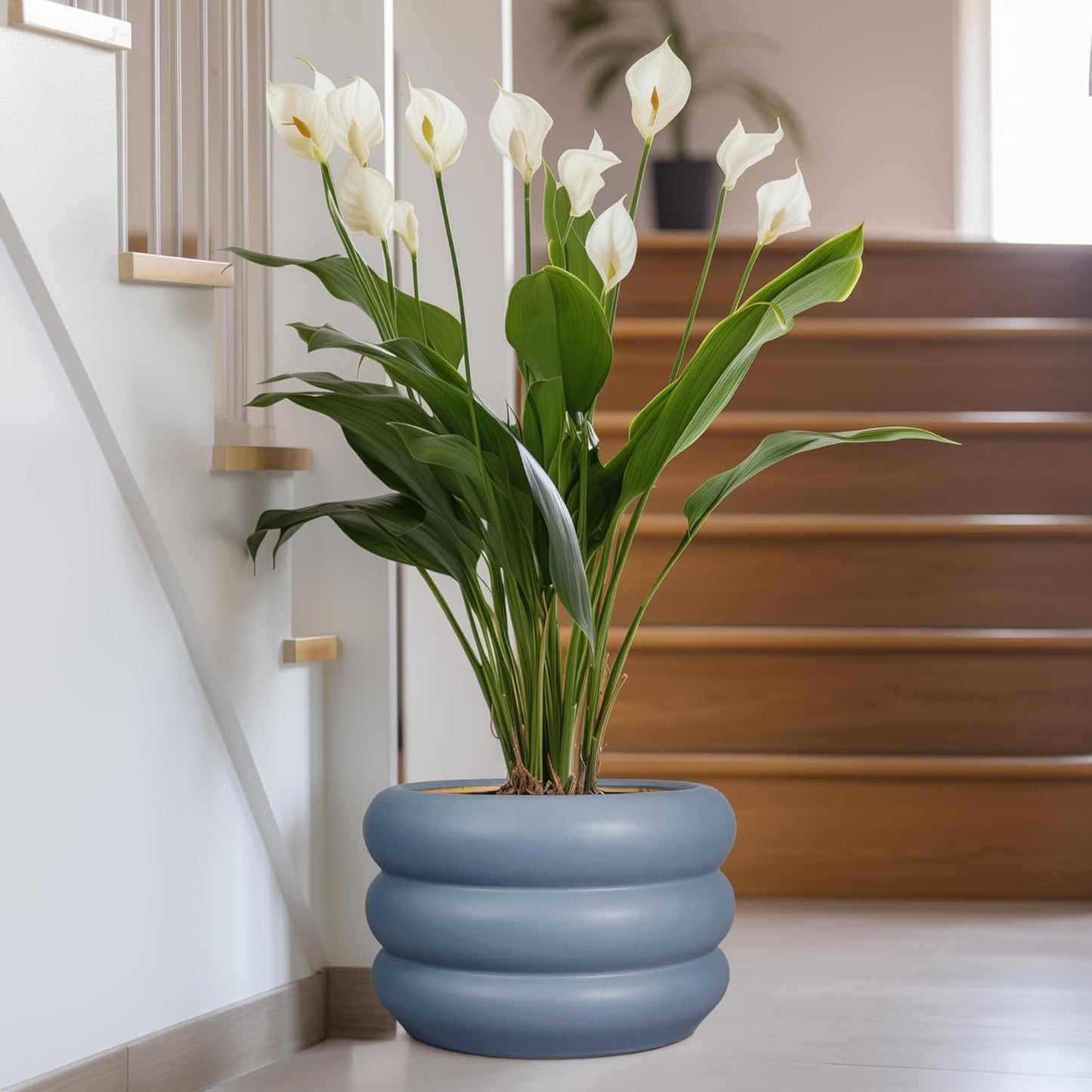 SQOWL Ceramic Planter for Outdoor Plants 13.5 Inch - Plant Pot with Drainage Hole Large Pot for Plants Indoor Unique Round Planter for Entry Way Table Home Decor Gray