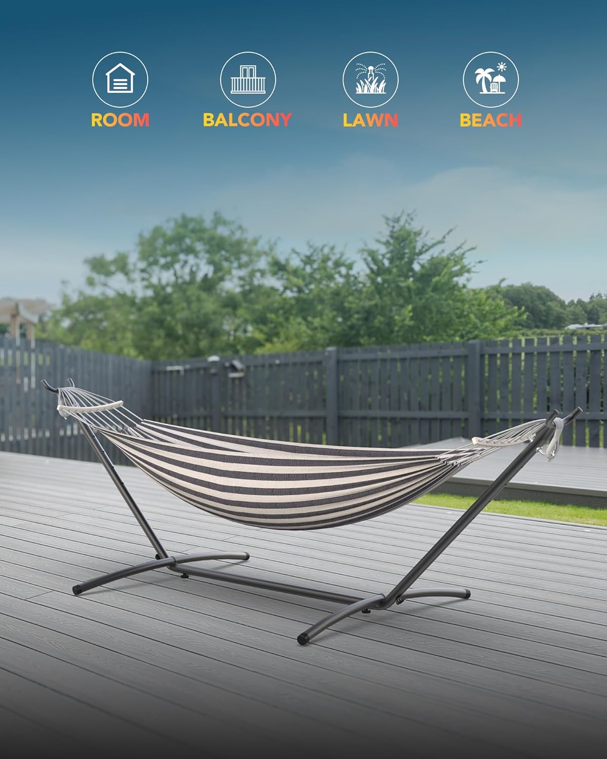 Hammock with Heavy-Duty Steel Stand,Portable,Easy Assembly,600lbs Weight Capacity,Suit for Indoor,Yard,Camping,or Outdoor,Black White