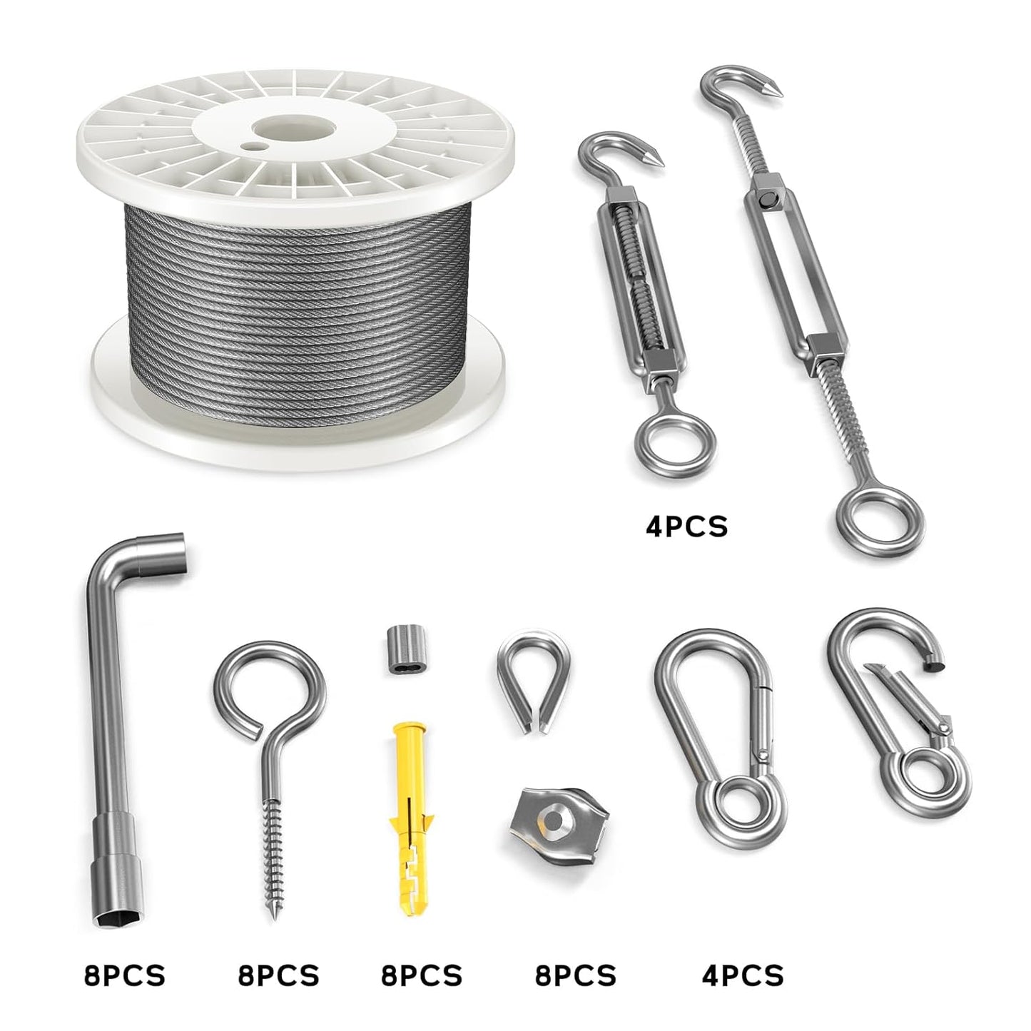 1/8" Wire Rope Kit, 100FT Steel Wire Cable, Vinyl Coated Stainless Steel Cable with Turnbuckles for Outdoor, Garden, Kitchen and Craft Projects