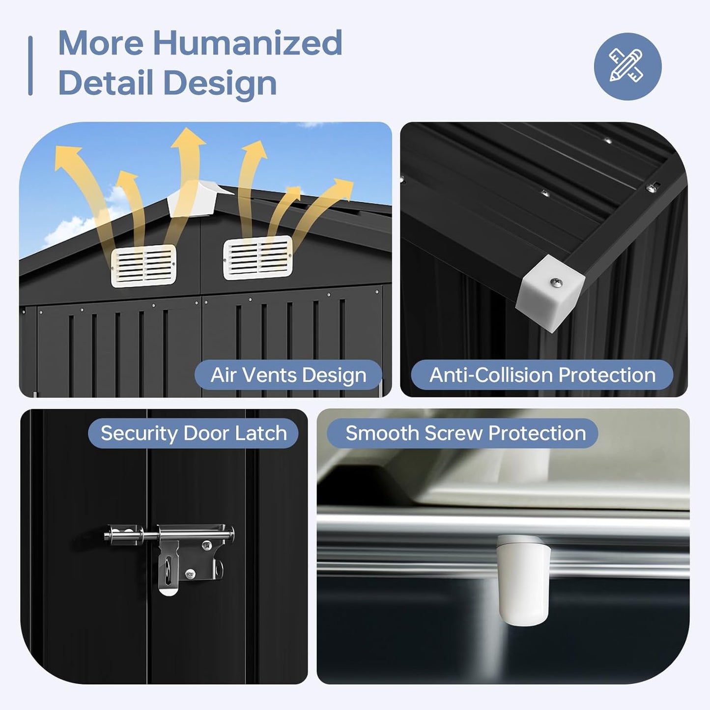 6x4 FT Outdoor Storage Shed with Base, Metal Garden Tool Shed with Sloping Roof & Lockable Door for Patio Lawn Backyard (Black with Base)