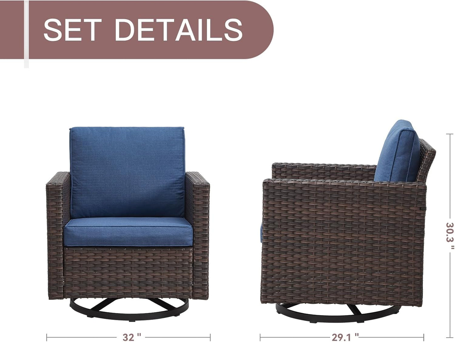 HUMMUH Outdoor Swivel Chairs Set of 2,PE Wicker Patio Furniture Rocker Glider Chairs for Porch Balcony Deck Garden