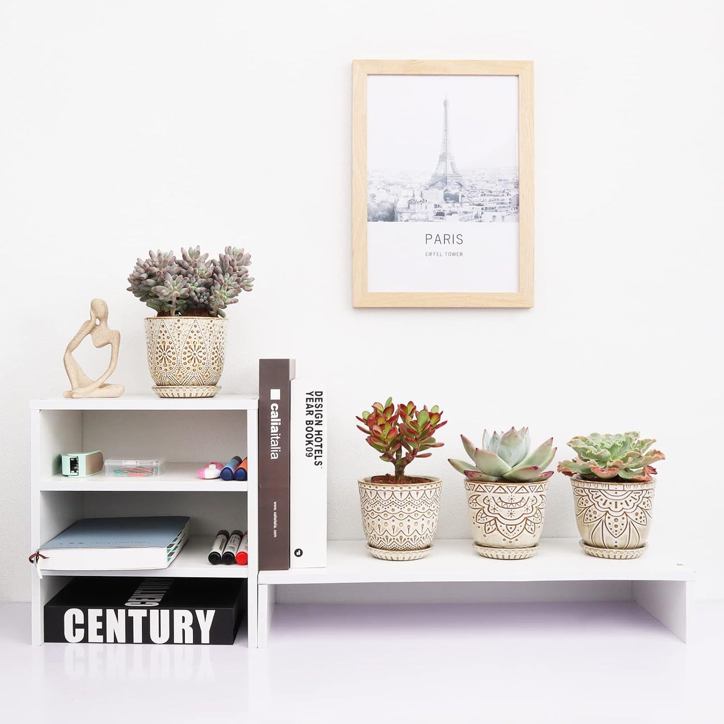 Gepege Succulent Pots, 4 Inch Small Indoor Ceramic Planter Pot with Drainage Holes and Saucers for Plants- Creamy White - Set of 4