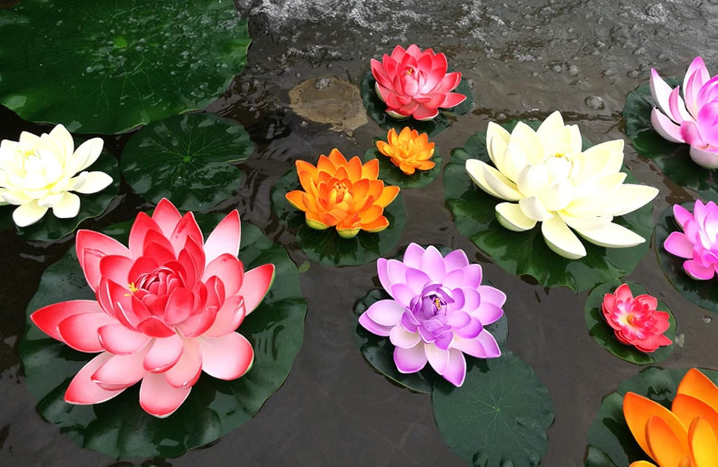 Superdream 4PCS Large Artificial Floating Lotus Flowers, Home Garden Pond Aquarium Wedding Decor (7inch) (Purple)