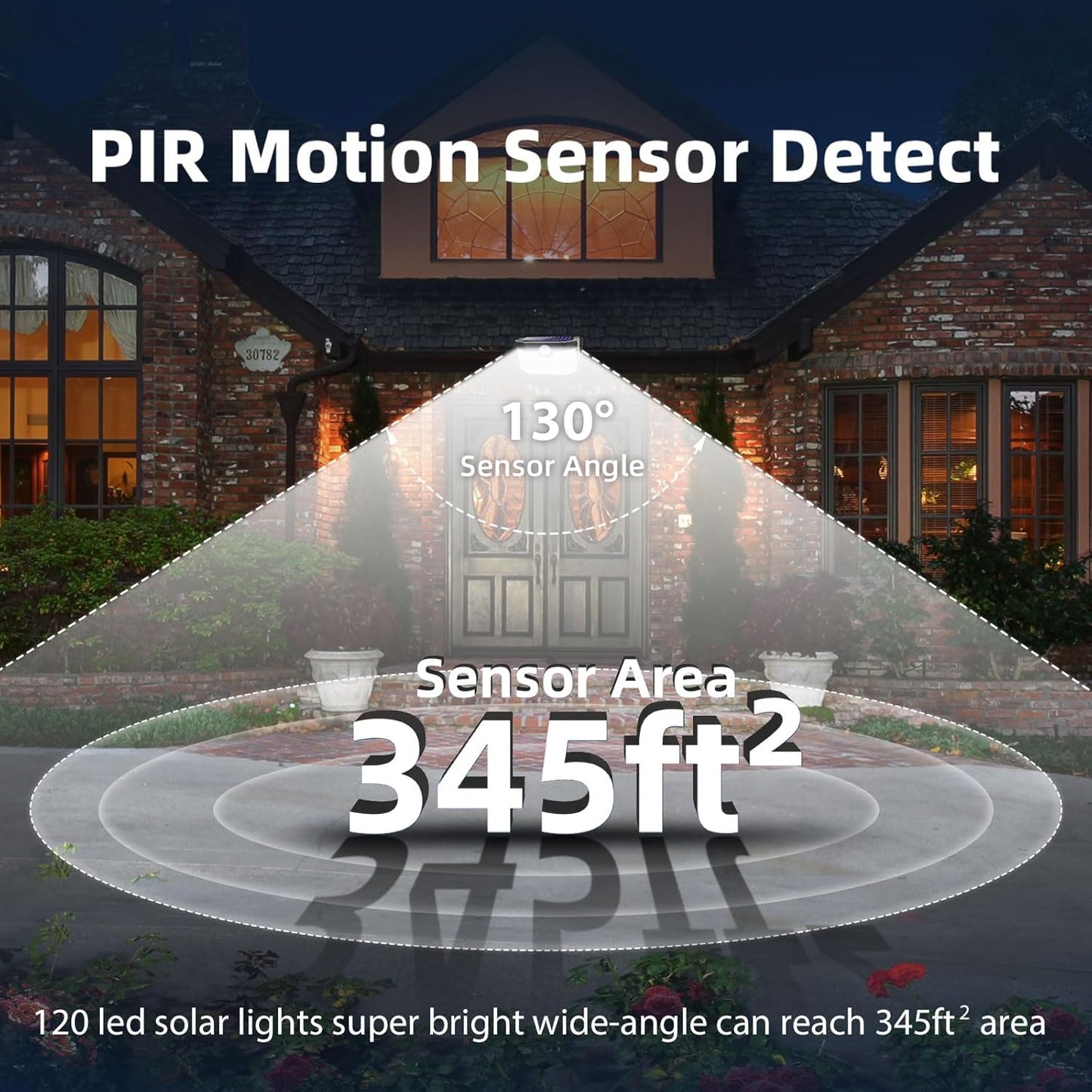 HMCITY 120 LED Outdoor Solar Lights with Motion Sensor and 3 Lighting Modes, IP65 Waterproof Wide Solar Wall Lights Ideal for Garden Patio Yard (Front Button 6Packs, Daylight White)