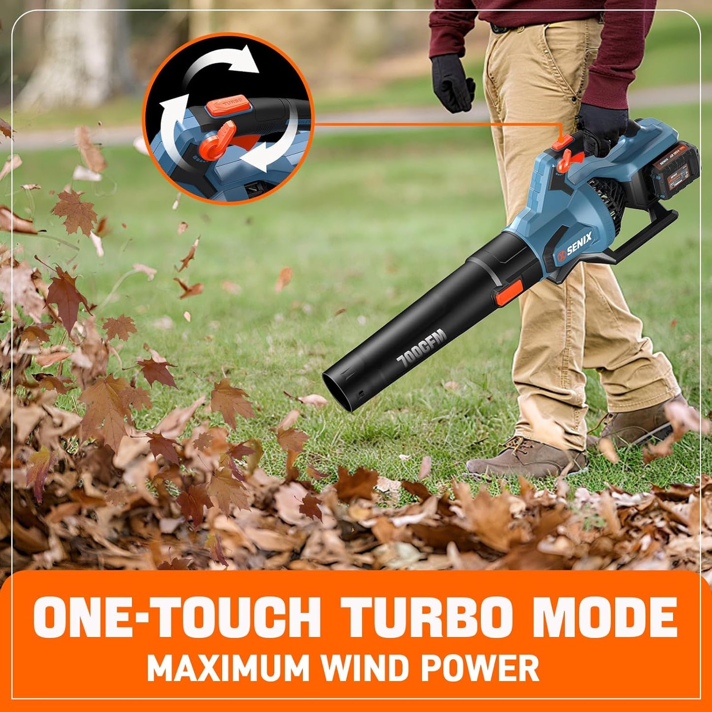 SENIX Leaf Blower Cordless, 40V Max Electric Leaf Blowers, Brushless, Handheld, Up to 700 CFM and 145 MPH, 2 Speed Mode, Cruise Control, Includes 2 x 4.0Ah Battery and Charger (BLAX2-M2)