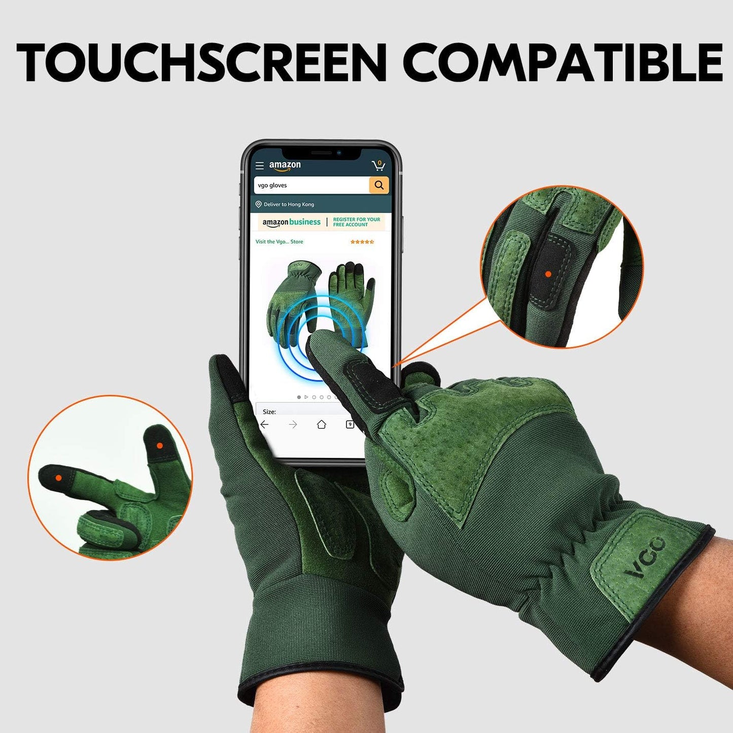 Vgo... 1-Pair Ladies' Synthetic Leather Gardening Gloves, Puncture-proof, Thornproof, Durability & Anti-shock Work Gloves, Touchscreen (Size S, Green, SL7471)