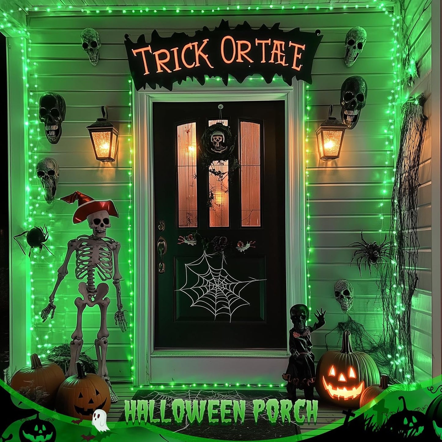 JMEXSUSS 2 Pack Green Halloween Lights, Each 33ft 100 LED Green Solar Lights Outdoor, Waterproof Solar Fairy String Light for Outside Patio Garden Party Tree Christmas Halloween Decorations