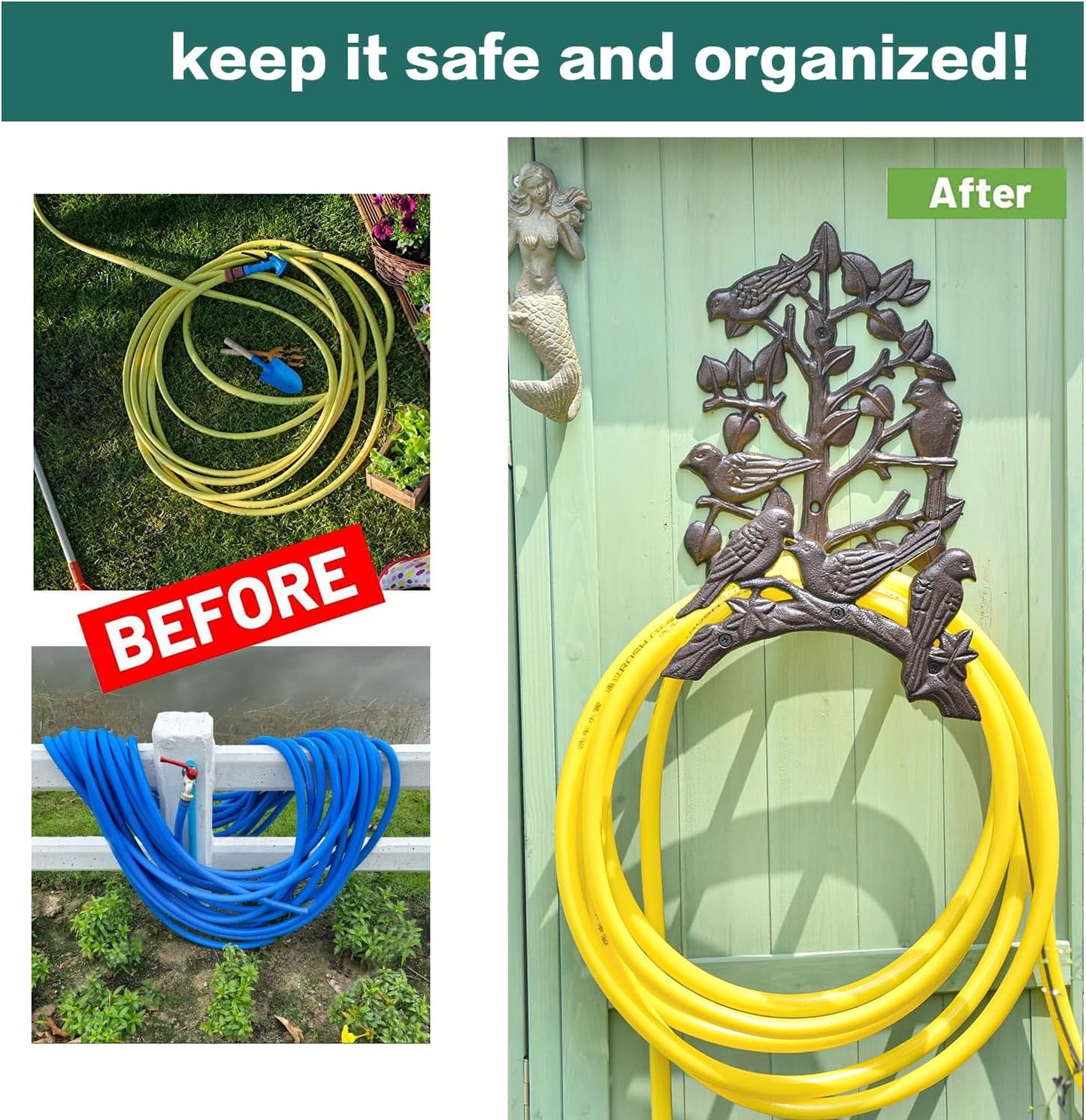 Sungmor Heavy Duty Cast Iron Hose Holder,Garden & Yard Decorative Birds Wall Mounted Hose Butler,Water Pipe Holds,Rack,Hanger,Antique Wall Decorations