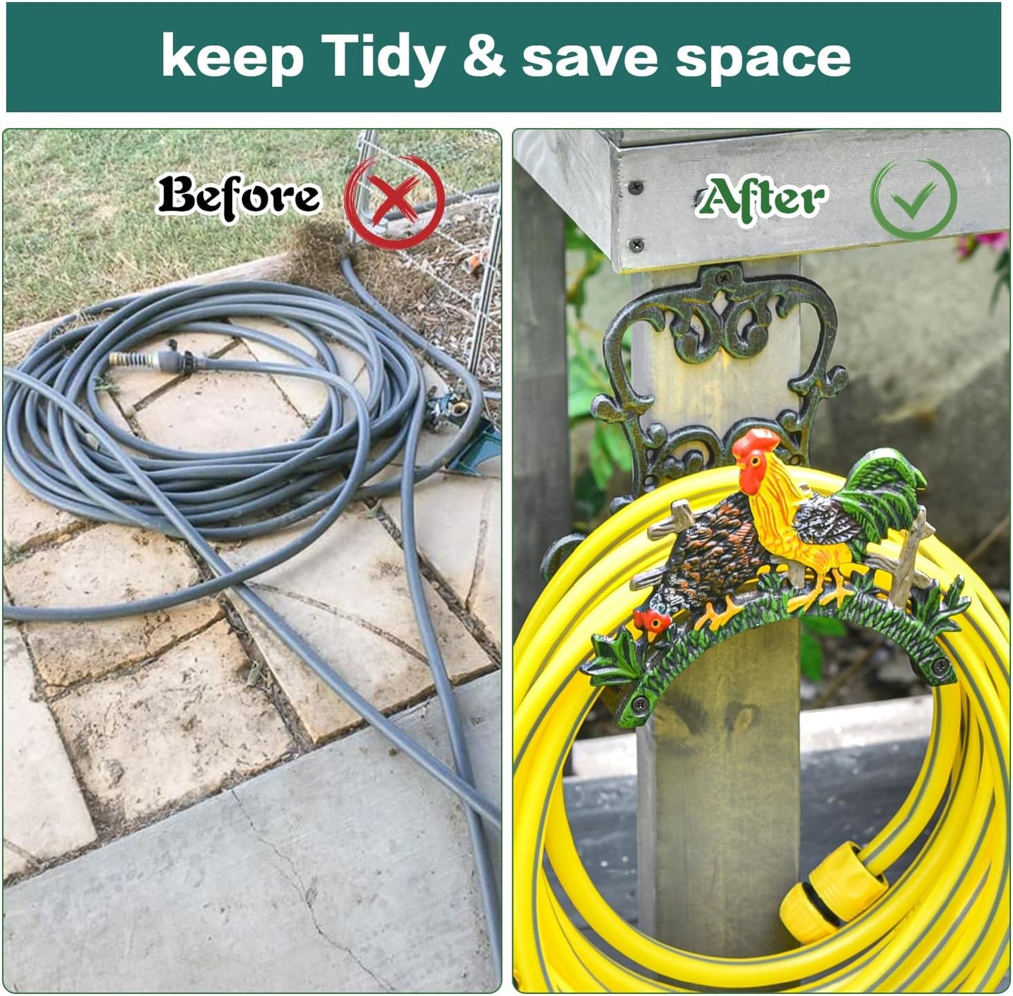 Sungmor Heavy Duty Cast Iron Hose Holder, Garden & Yard Decorative Cocks Wall Mounted Hose Butler, Water Pipe Holds, Rack, Hanger, Antique Wall Decorations