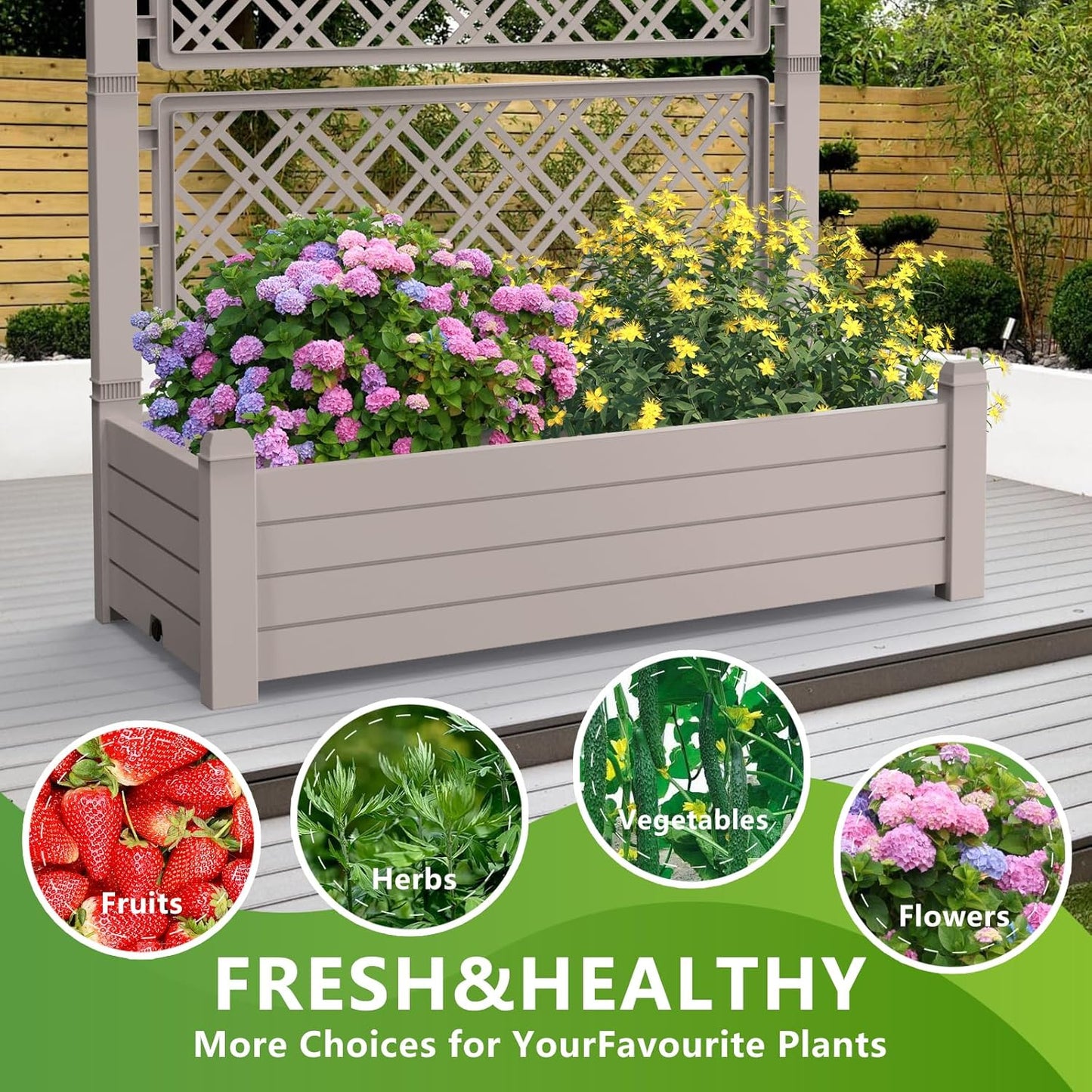 Elevated Raised Garden Bed,Outdoor Large Resin Patio Planter Box Stand Divisible with Drain Plug,Water Monitor for Plants Vegetables Flowers Fruits(Grey)