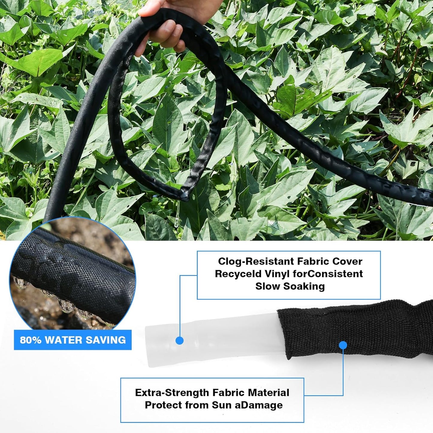Flat Soaker Hose 20FT,Drip Hose for Garden Beds Linkable Irrigation System Lightweight and Easy Watering for Tree Plant and Save 80% Water for You (20FT)